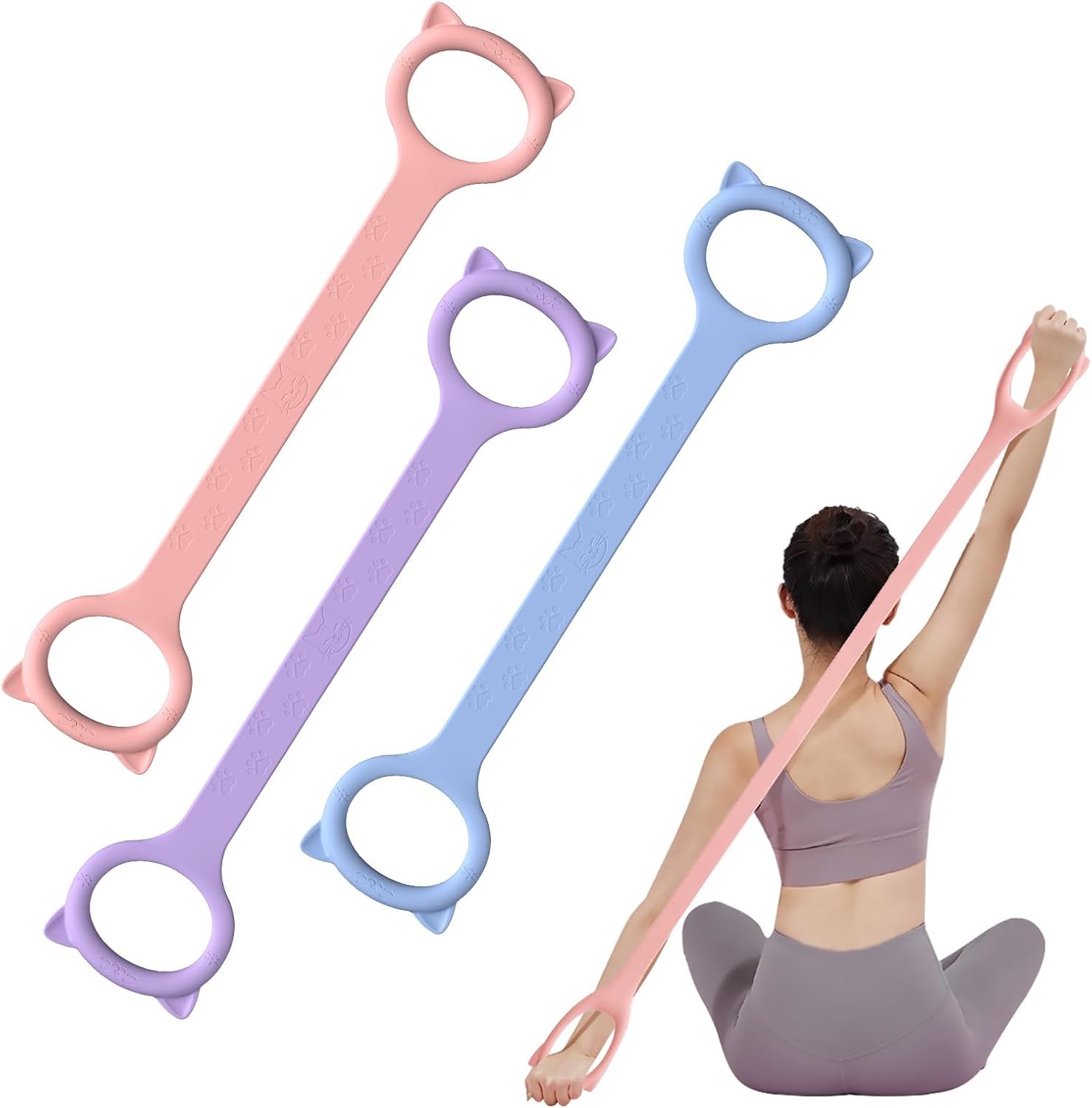 Figure 8 Resistance Bands with Handles,Silicone Exercise Band Set | Upgraded 8-Shaped Stretch Bands for Women Home Working Out Arms Back Legs Pilates Yoga Physical Therapy Multi Packs