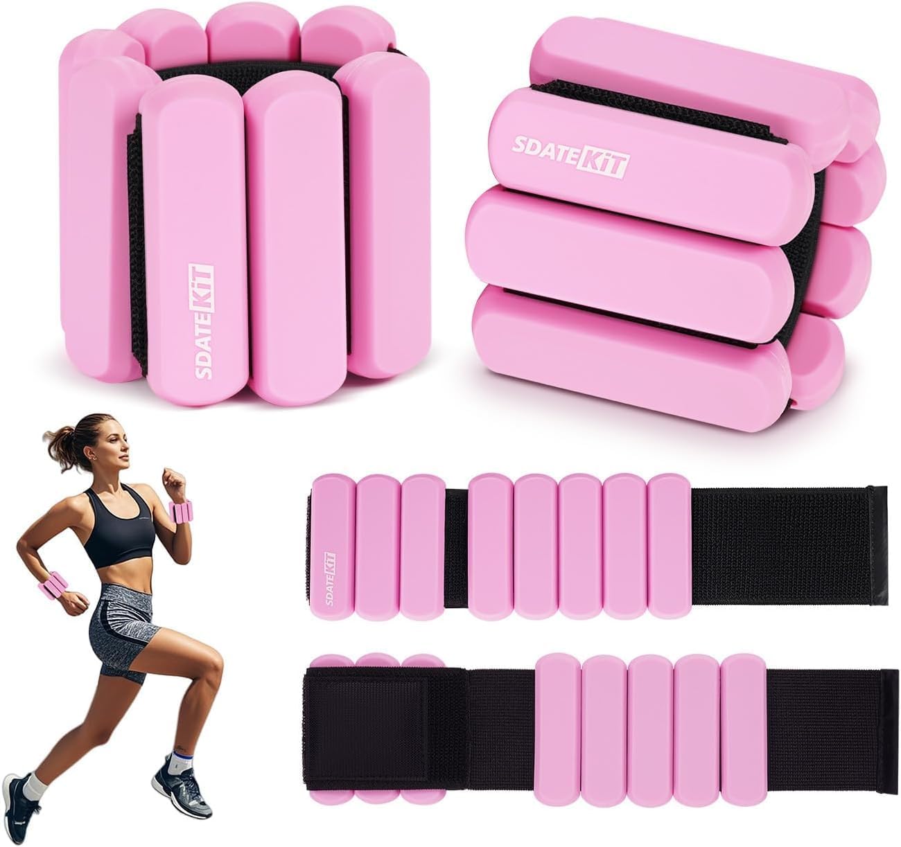 Wrist and Ankle Weights for Women & Men Set of 2 (1lb Each), Adjustable Silicone Wearable Arm & Leg Weights for Pilates, Gym, Yoga, Cardio, Strength Training