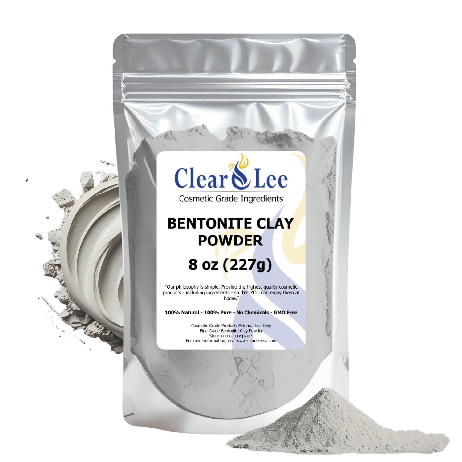 ClearLee Bentonite Clay Cosmetic Grade Powder – 100% Pure Natural Powder – Indian Clay – Great For Skin Detox, Rejuvenation, and More – Heal Damaged Skin – DIY Clay Face Mask (8 oz)