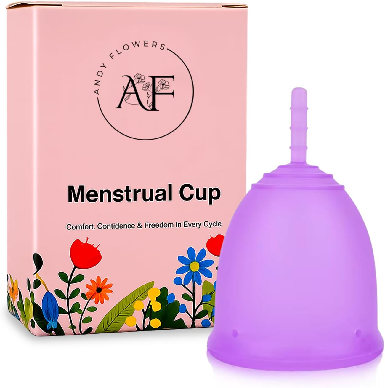 Reusable Menstrual Cup, Medical Grade Silicone Period Cup for Women & Beginners, Eco-Friendly Feminine Hygiene, Leak-Free Comfort for Up to 12 Hours (Small & Large) (Purple, Small)