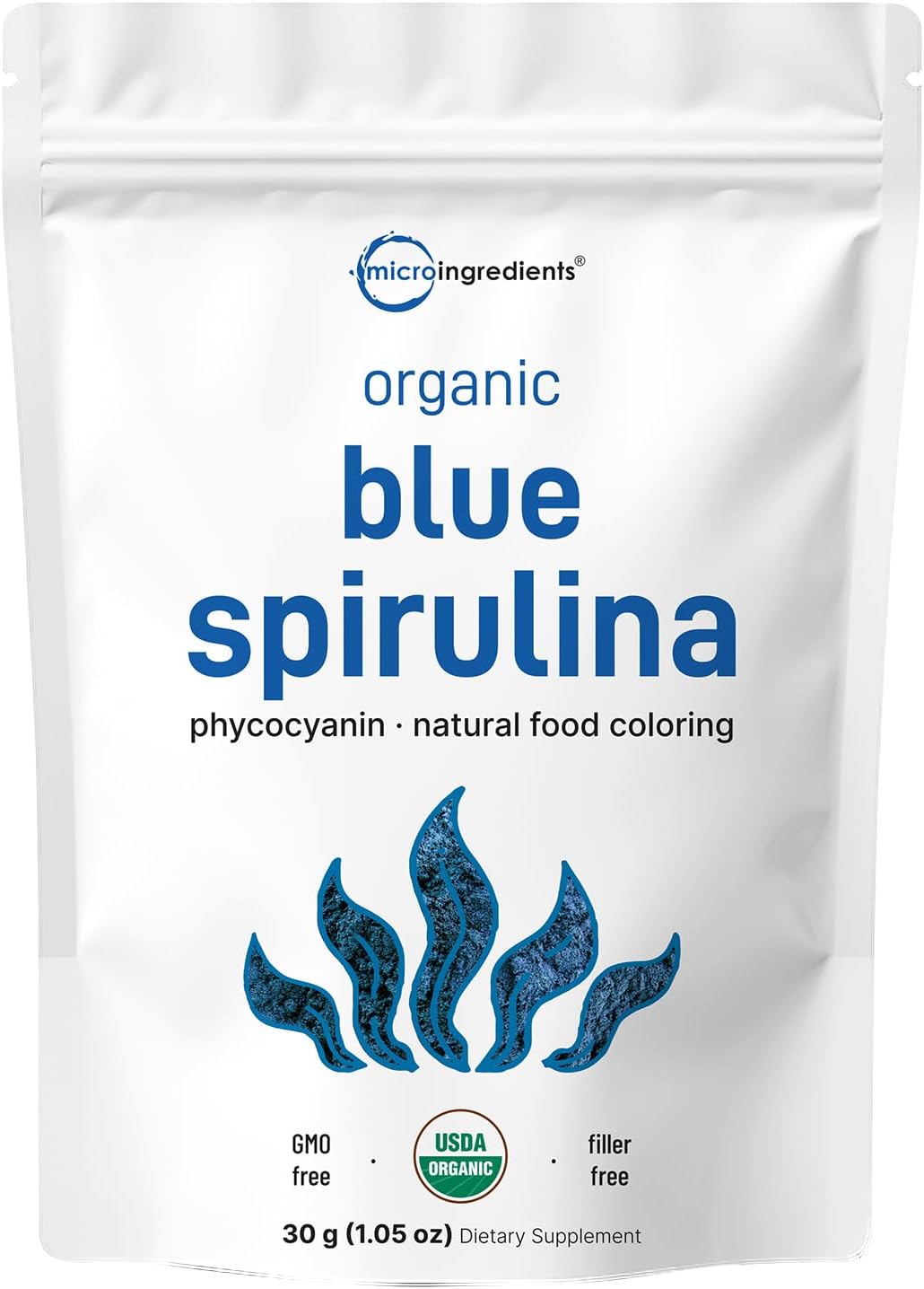 Organic Blue Spirulina Powder (Phycocyanin Extract), 30 Servings – No Fishy Smell, 100% Vegan Protein from Blue-Green Algae, Natural Luminous Food Coloring for Smoothies, Baking, Drinks & Cooking