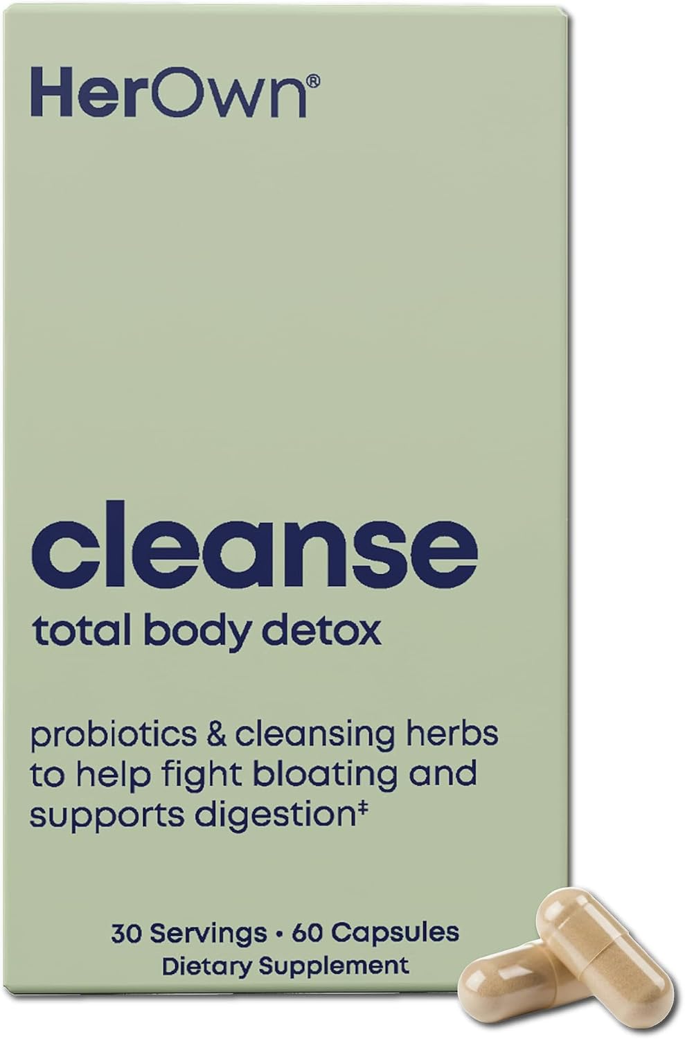 her own Cleanse, Gentle Detox, Supports Healthy Gut, Ocean Algae Cleanse, Prebiotic/Probiotic Blend, Cleansing Herbal Blend, Gluten and Soy Free, Vegan, 60 Capsules, 30 Servings, Multicolor