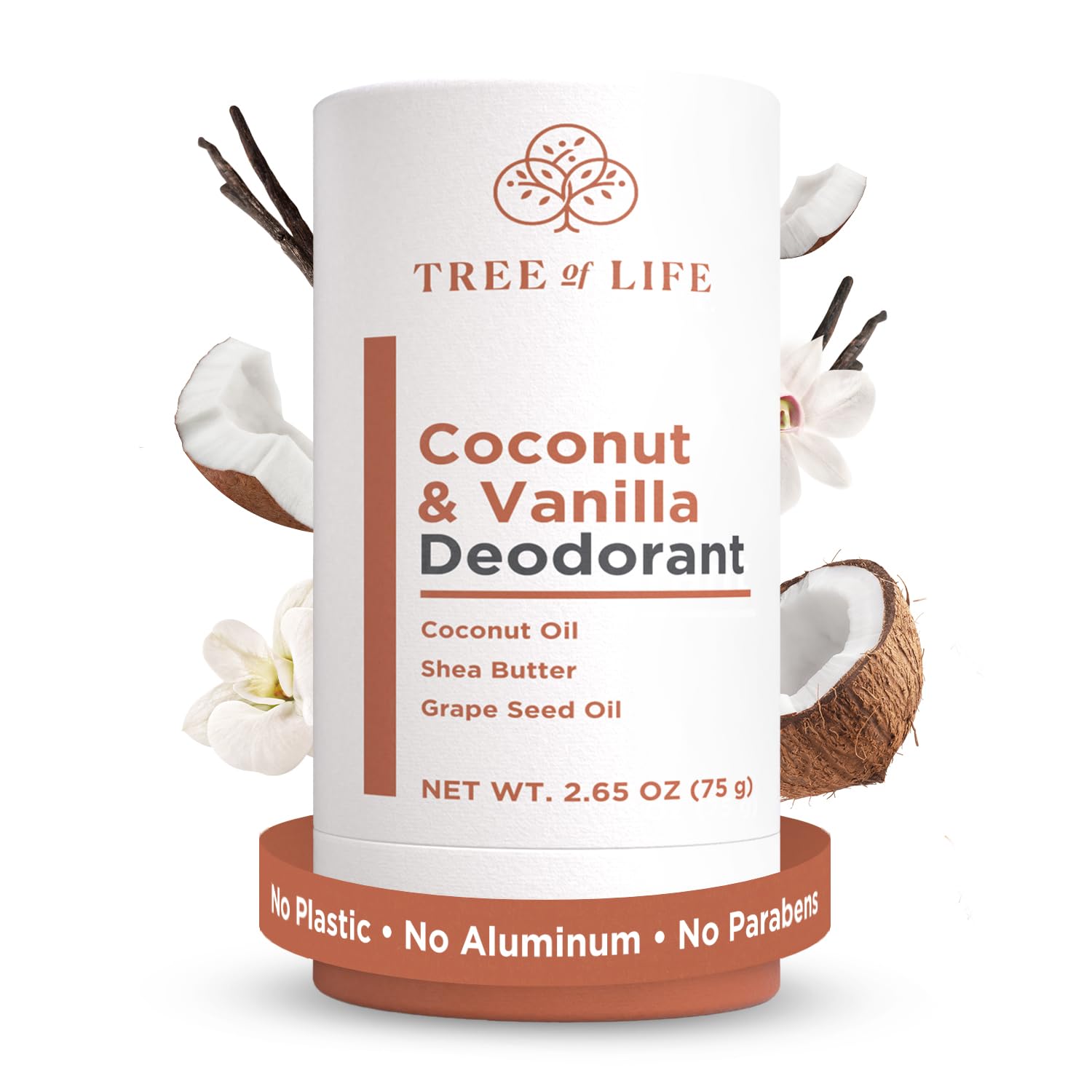Tree of Life Aluminum Free Deodorant for Women, Coconut Vanilla, 2.65 Oz | Aluminum free deodorant for women. Nourishing natural ingredients with a soothing coconut vanilla scent.