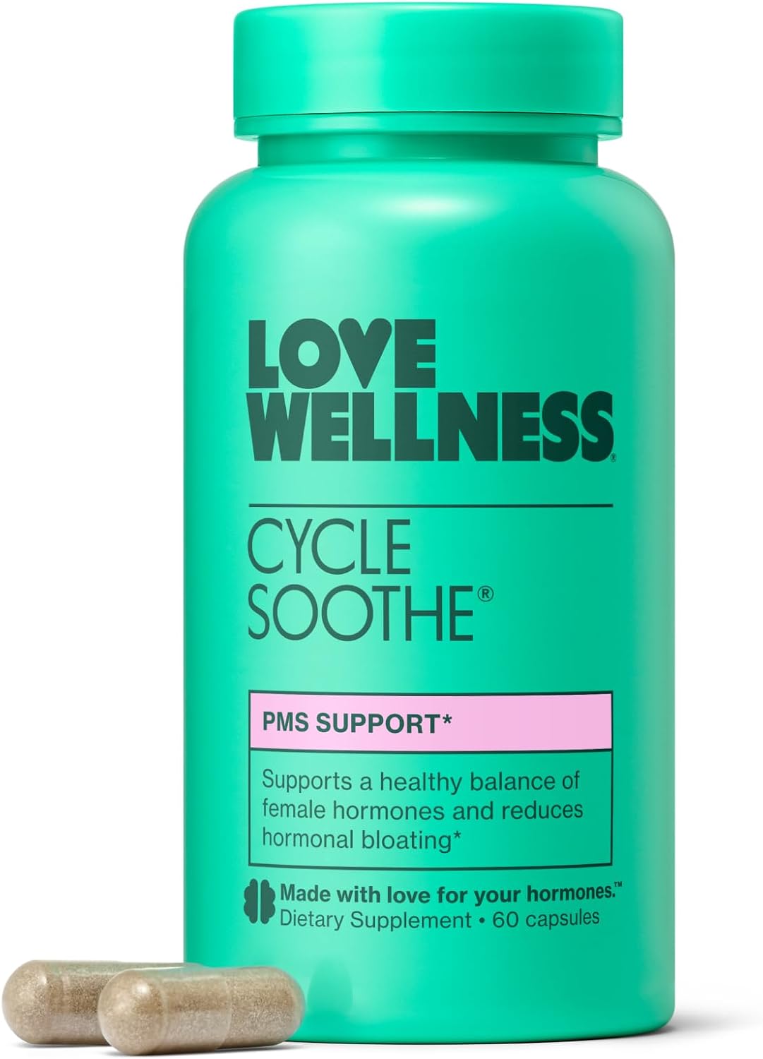 Love Wellness Cycle Soothe | PMS & Mood Support Supplement | 60 Capsules | Designed for women, Sugar free, No artificial colors, Organic ingredients, Chasteberry, St. John’s Wort, Vitamin B6