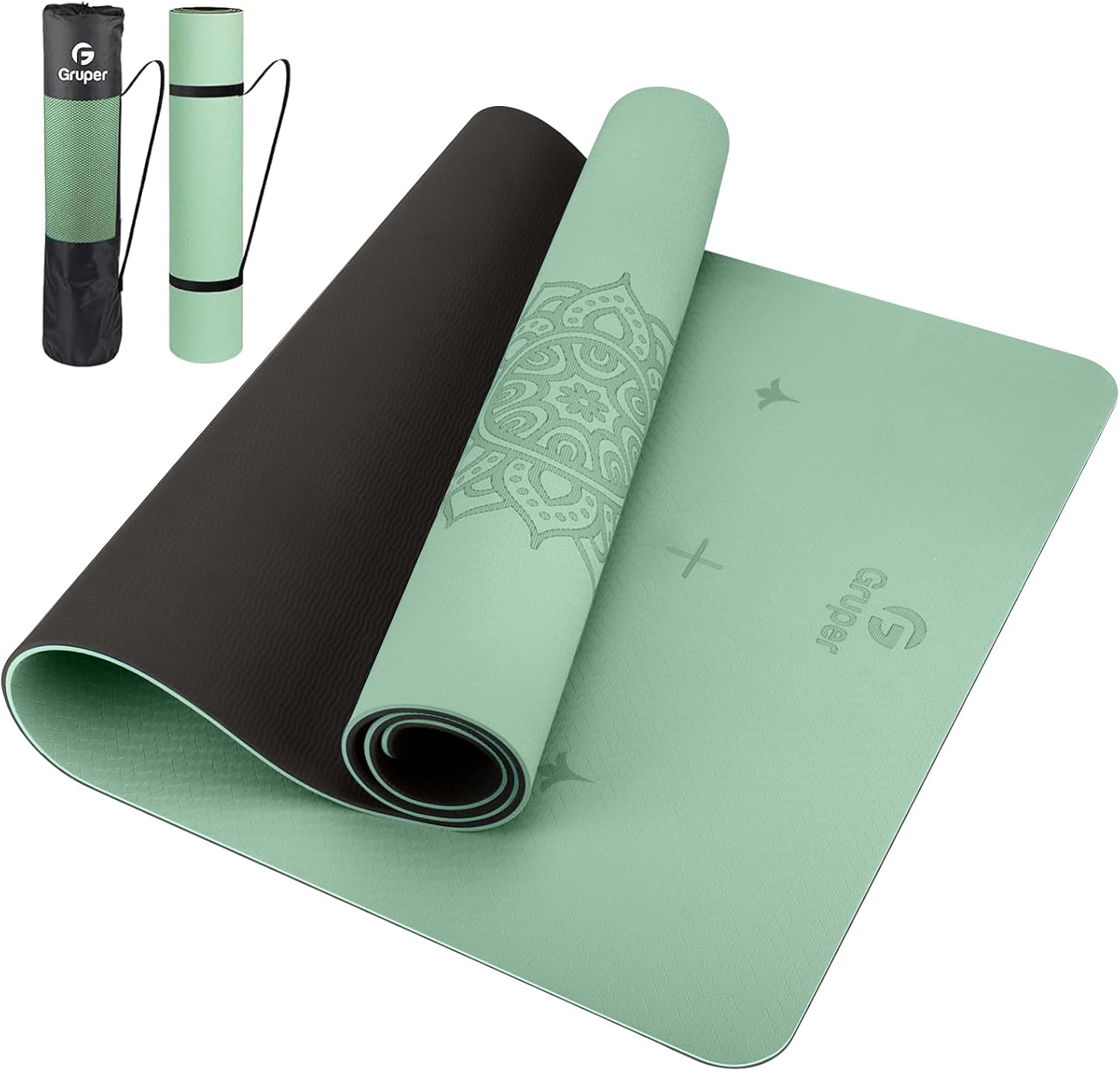 Gruper Yoga Mat Non Slip TPE Extra Wide Yoga Mat with Alignment Mark, 72″L x 32″W x 0.32″/0.24″Th (183cm x 80cm x 8mm/6mm), Anti-Tear Exercise Mat with Carrying Strap and Bag, Workout Mats for Yoga, Pilates