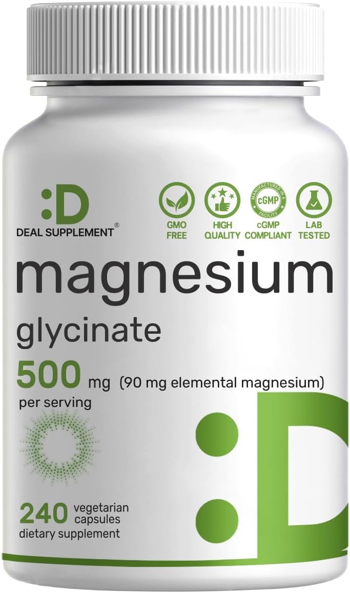 Deal Supplement Magnesium Glycinate 500mg Per Serving, 240 Veggie Capsules