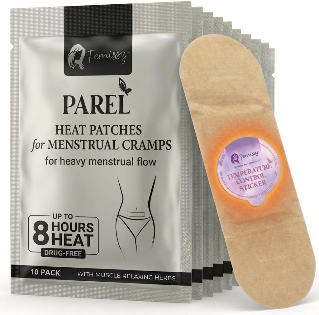 Herbal Period Heat Patches, Tailored for Heavy Flow (10 Pack) – 8hr Long-Lasting, Drug-Free Heating Patches for Menstrual Cramps, Bloating & Back Strain – Skin-Safe, Strong Hold, On-the-Go PMS Relief