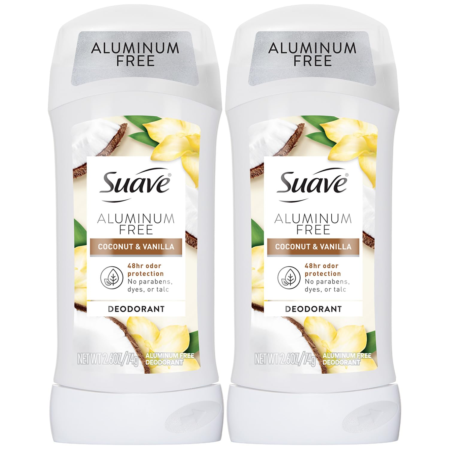 Suave Aluminum-Free Deodorant for Women 2-Pack, Coconut & Vanilla, 2.6 Oz Ea