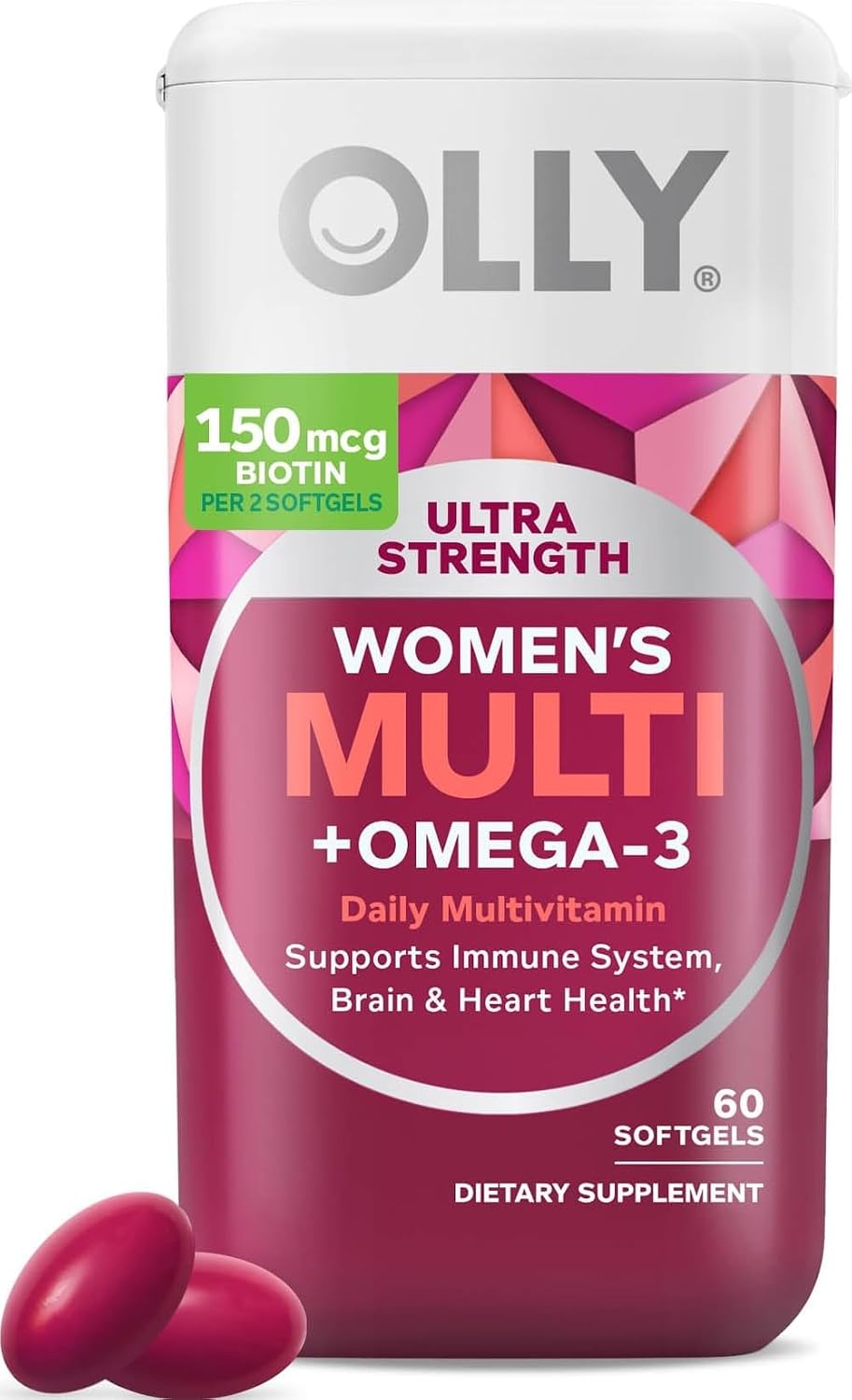 OLLY Ultra Strength Women’s Multivitamin Softgels, Omega-3s – 60 Count