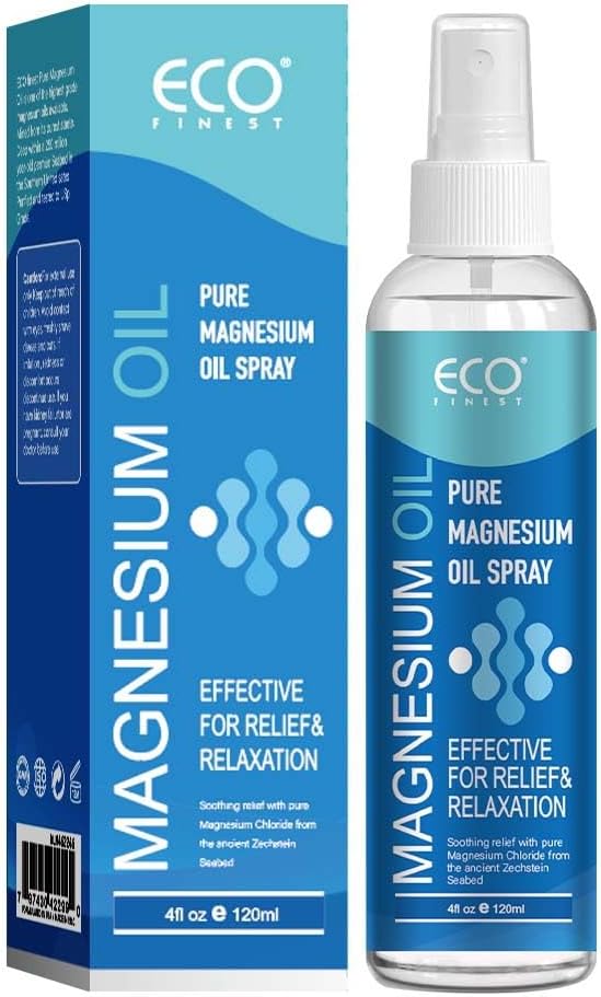 Pure Magnesium Oil Spray, Topical Magnesium Spray Magnesium Oil for Feet, Skin & Body, Easy to Absorb and Use, Women & Men（4FL.oz/120ml）