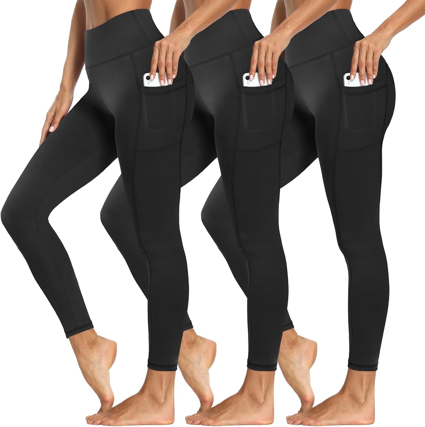 Syrinx 3 Packs Leggings with Pockets for Women, Soft High Waisted Tummy Control Workout Yoga Pants
