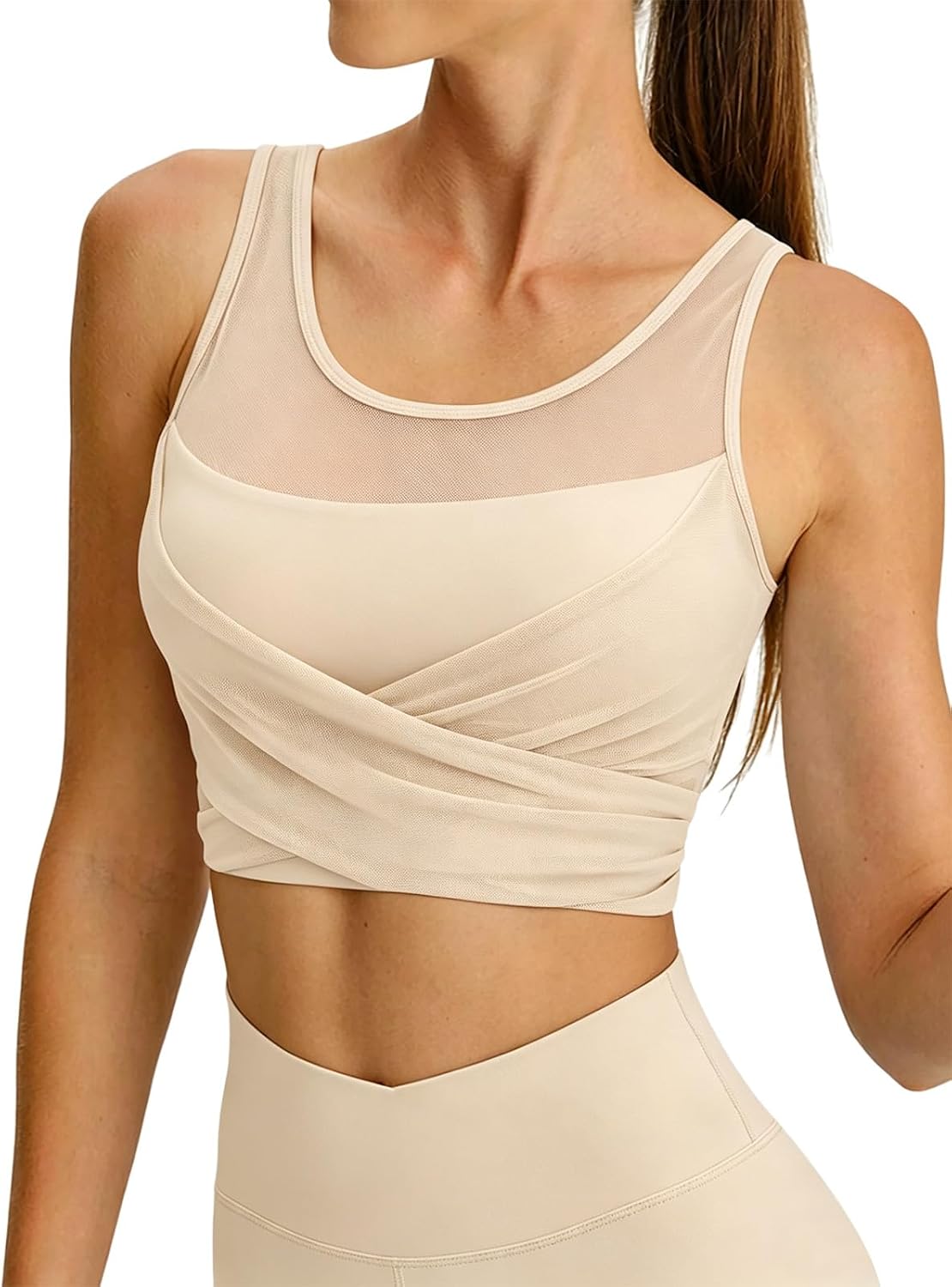 BERLOOK Womens Crop Tank Tops with Built in Bras Breathable Wrap Ruched Athletic Workout Yoga Sleeveless Gym Tops