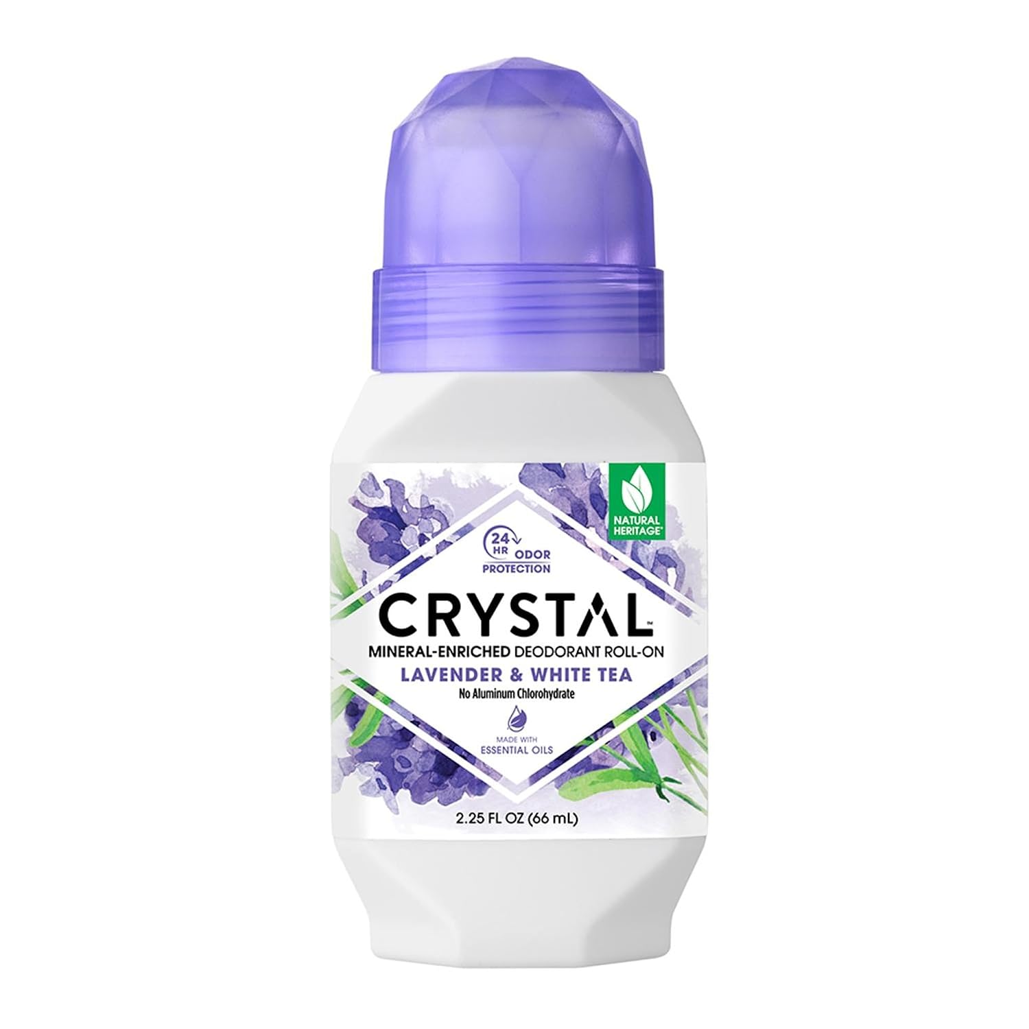 Crystal Mineral Deodorant Roll-On, Lavender & White Tea, Purple, 2.25 Fl Oz