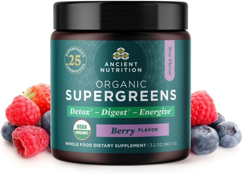 Ancient Nutrition Organic Berry Super Greens Powder, 3.2 OZ