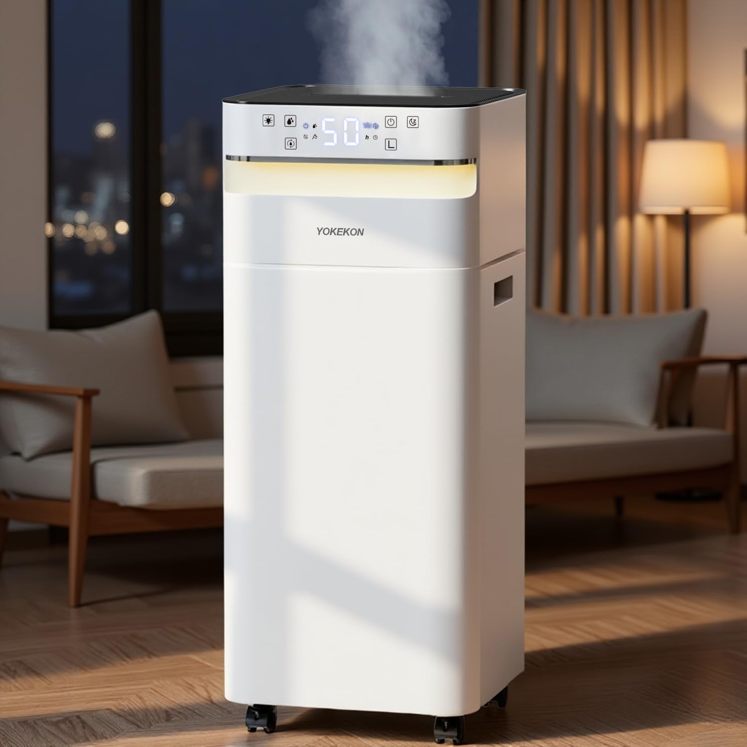 YOKEKON Humidifier Large Room 5.8Gal/22L, Cool Mist Humidifiers for Home | Flame & Night Light, 2500 sq.ft. Whole House Humidifiers for Bedroom Top Fill, Extension Tube, Plants, Kids, Adults, White