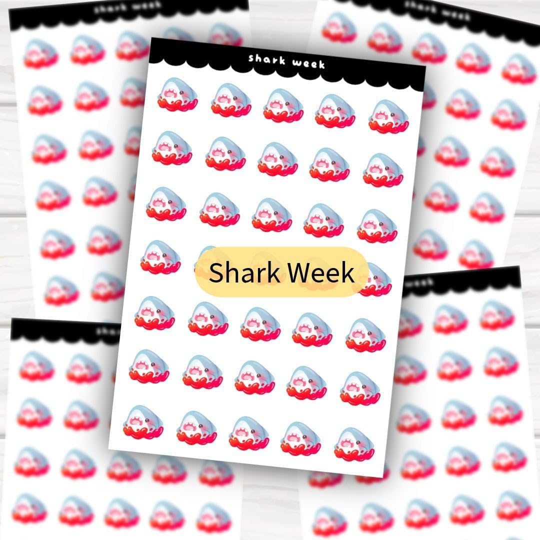 Kawaii Shark Period Tracker Stickers Cute Menstrual Cycle Journal Icons Sheet
