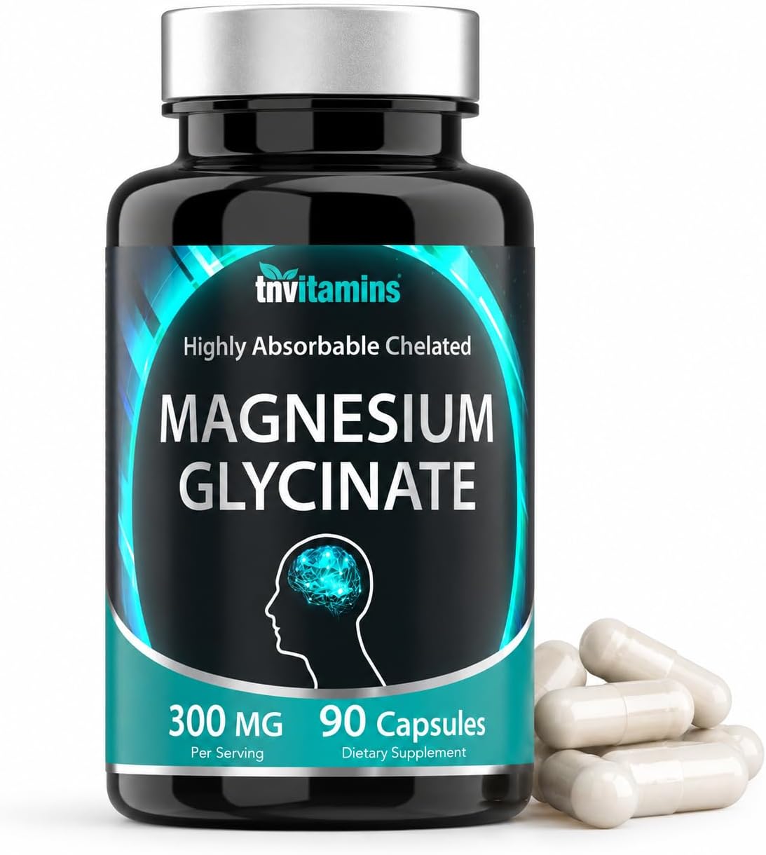 tnvitamins Magnesium Glycinate 300mg, 90 Capsules | High Absorption Chelated Magnesium for Sleep, Calm & Muscle Support* | Non-GMO, Gentle, Non-Laxative | TNVitamins