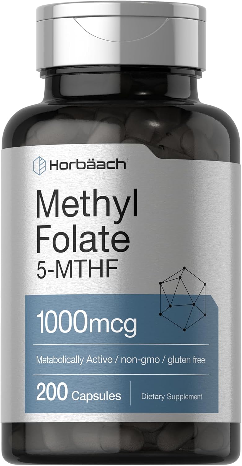 Horbäach Methyl Folate Supplement | 1000 mcg | 200 Capsules | 5-MTHF