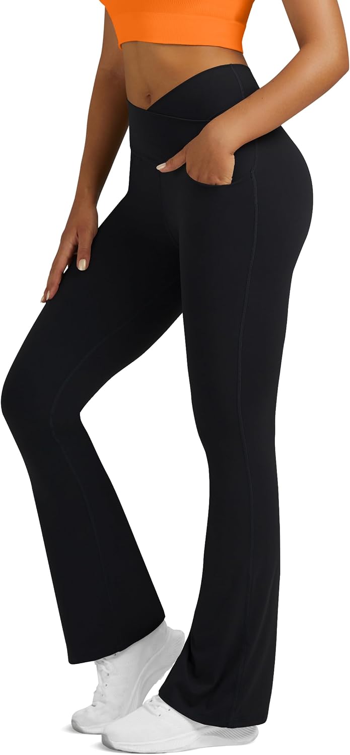 Flare Leggings for Women Yoga Pants with Pockets High Waisted Crossover Flare Yoga Pants Bootcut Yoga Leggings | Soft