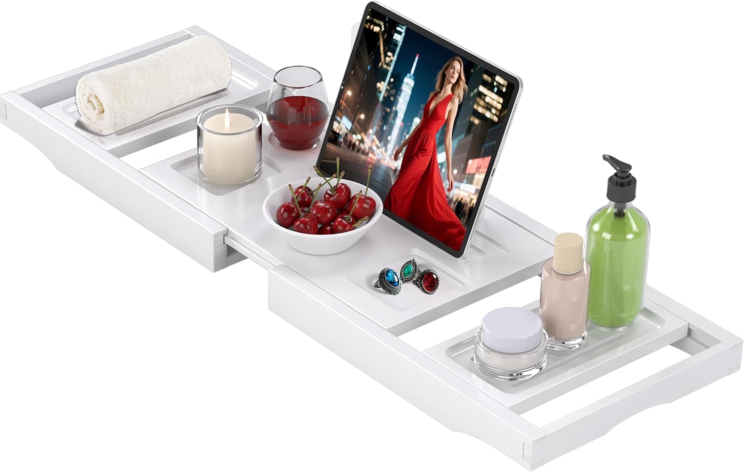 Bathtub Tray Caddy, Bamboo Expandable Bath Tray for Tub