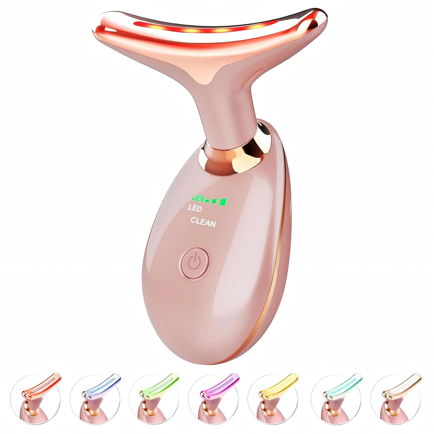 Red Light Therapy for Face and Neck, 7 Color Light Based Face Massager Tool, Portable Skin Care Tool for Firming, Tightening and Lifting, Gifts for Women & Men (Rose Gold)