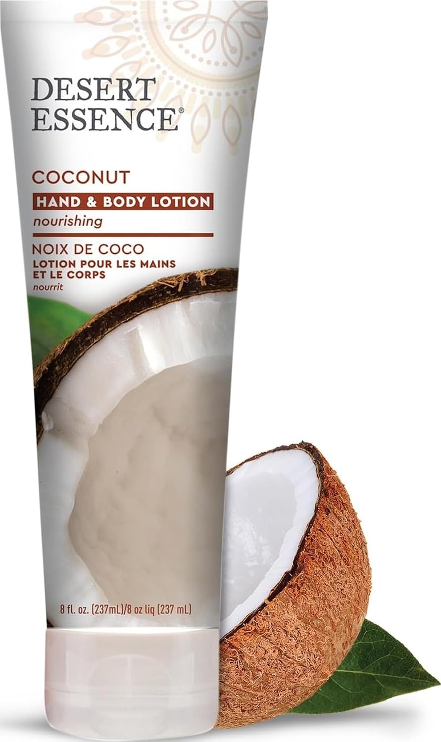 Desert Essence Organic Coconut Hand and Body Lotion 8 fl. oz. | Moisturizing, nourishing and softening care with jojoba oil for dry skin. Vegan, cruelty-free and paraben-free