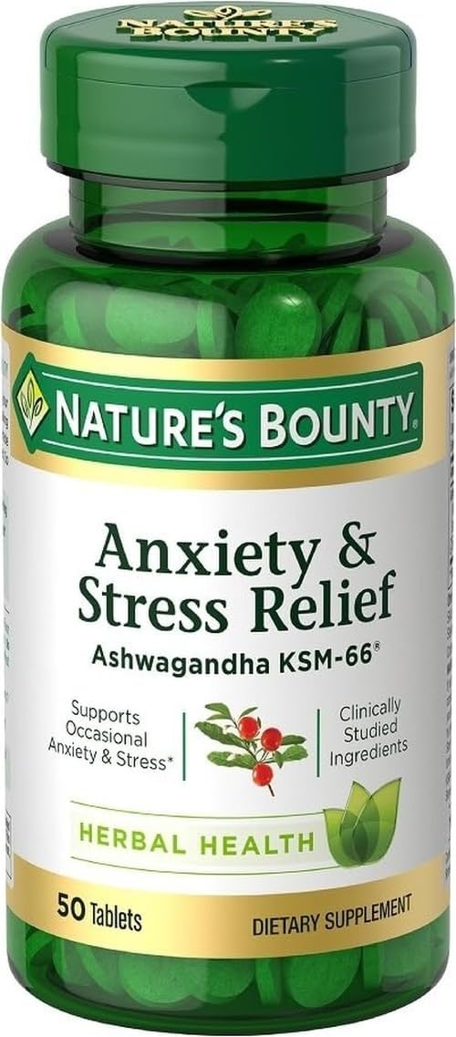 Nature’s Bounty Stress Relief Ashwagandha KSM 66 Tablets, 50 Count