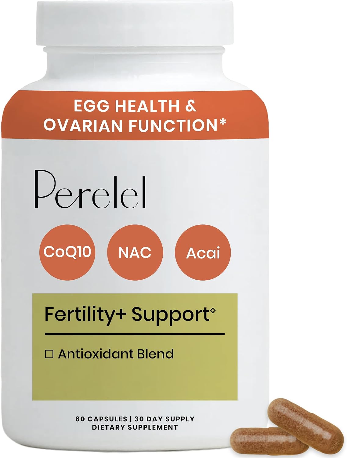Perelel Womens Fertility Support Multivitamin with CoQ10 & NAC | Antioxidant Supplement for Reproductive Support, N-Acetyl-L-Cysteine, Acai Berry, Soy & Gluten Free, Non-GMO, 60 Capsules