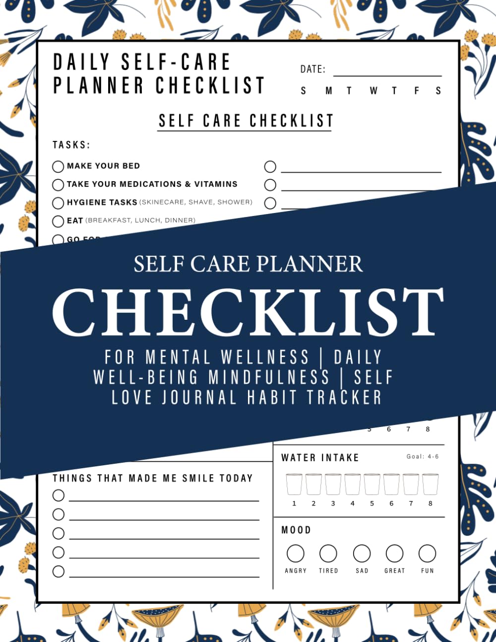 Self Care Planner Checklist for Mental Wellness | Daily Well-being Mindfulness | Self Love Journal Habit Tracker