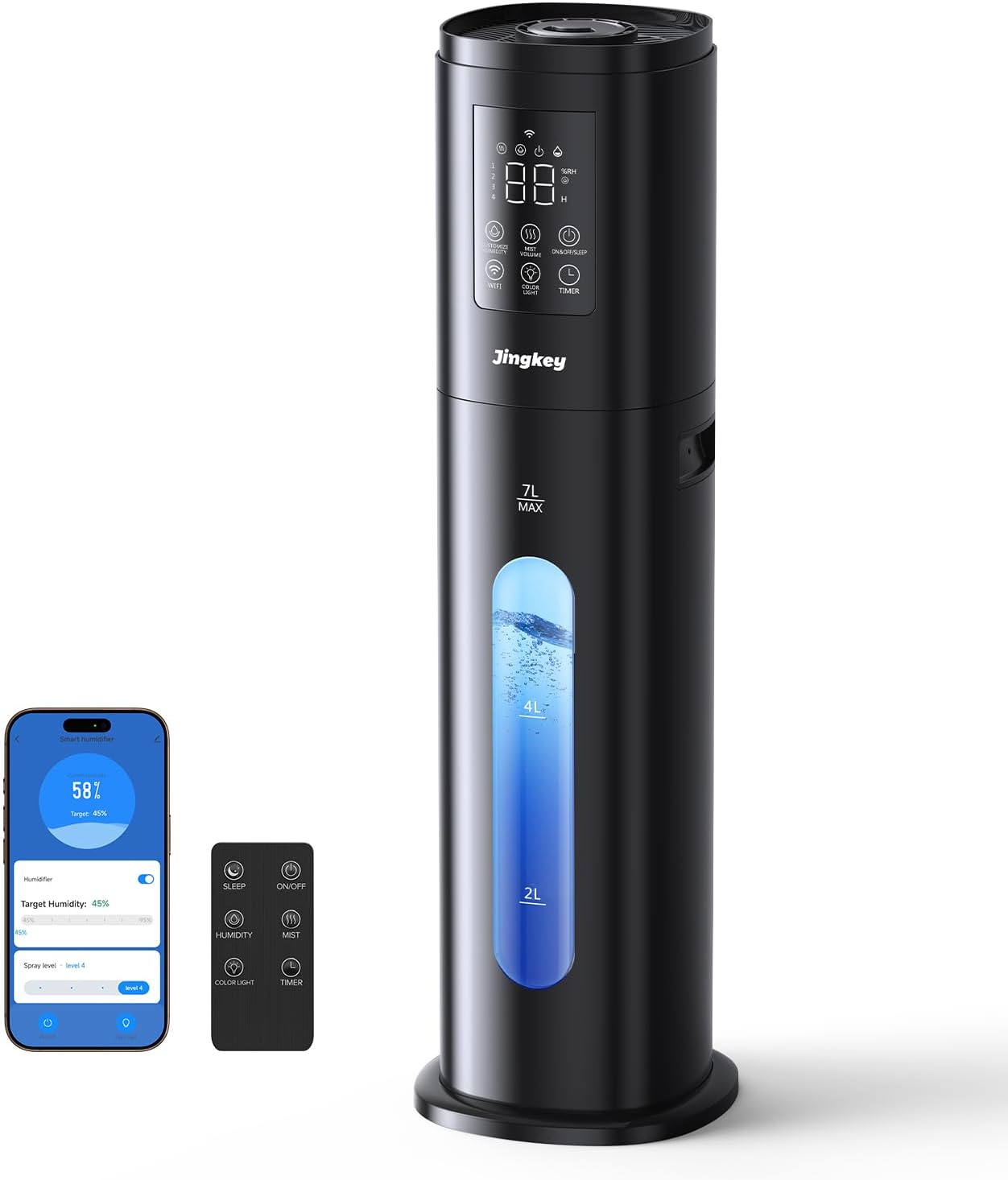 Humidifiers for Bedroom Large Room Humidifiers for Home,7L/1.85Gal Large Humidifier with Smart App & Remote Control, 4 Mist Levels Cool Mist Humidifiers Black