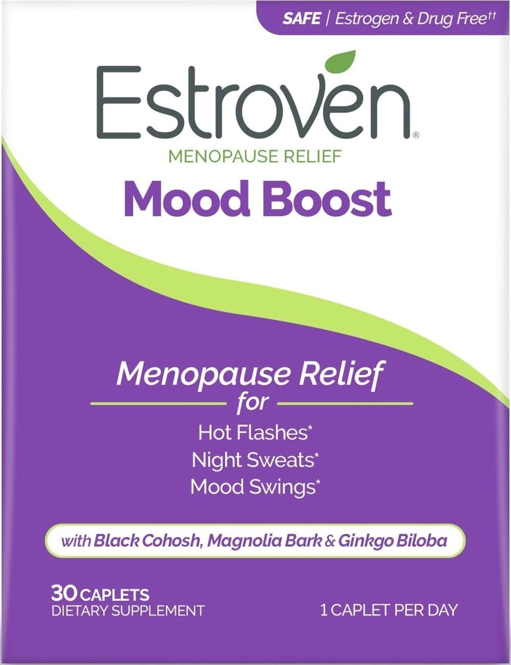 Estroven Mood Boost for Menopause Relief Supplement for Women, 30 Count | Made to Help Manage Mood Swings, Reduce Hot Flashes & Night Sweats*, Perimenopause Support, Drug-free, Hormone-free