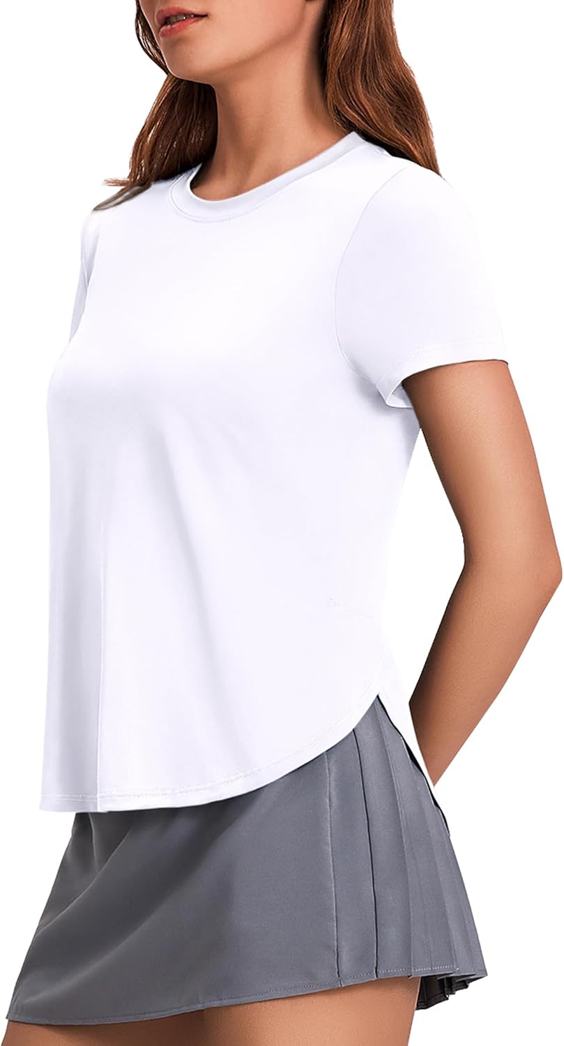 PINSPARK Workout Tops for Women UPF 50+ Short Sleeve Athletic Tennis Shirts