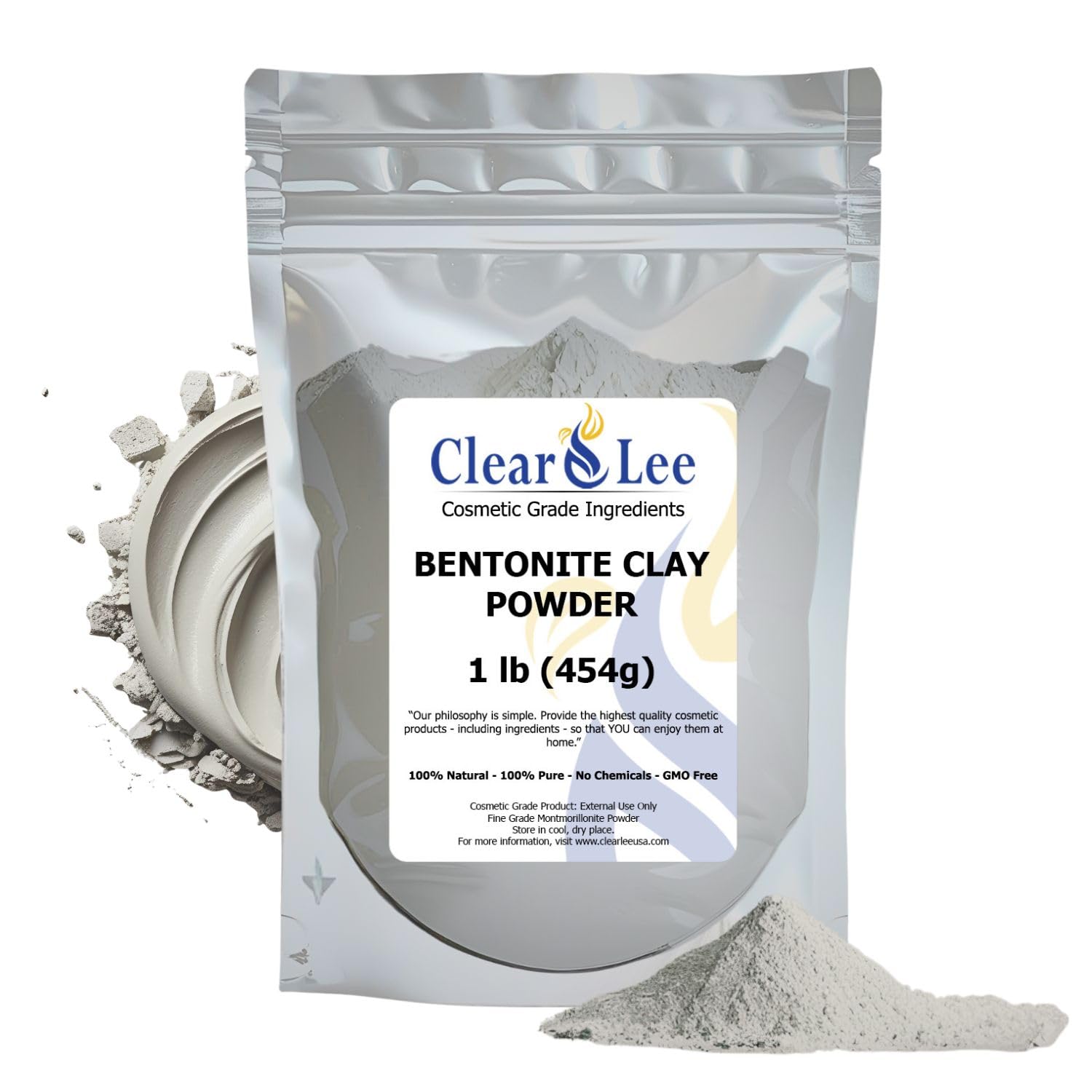 ClearLee Bentonite Clay Cosmetic Grade Powder – 100% Pure Natural Powder – Indian Clay – Great For Skin Detox, Rejuvenation, and More – Heal Damaged Skin – DIY Clay Face Mask (1 LB)