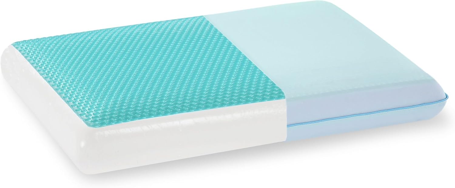 Blue Cooling Gel Memory Foam Pillow with Reversible Design, Standard Size