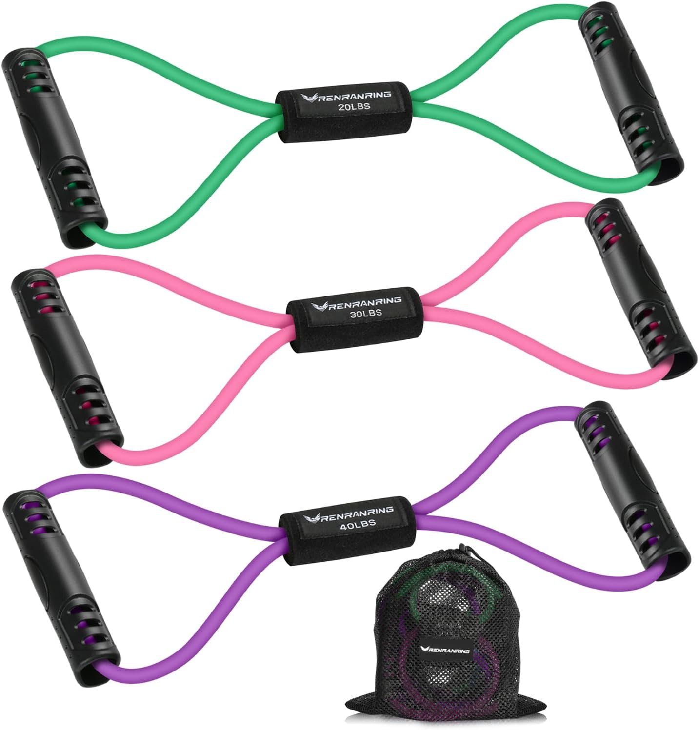 RENRANRING Figure 8 Fitness Resistance Bands with Handles – Exercise Tube Band Set of 3 for Arm and Shoulder Stretch, Rope 8 Word Elastic for Women and Men
