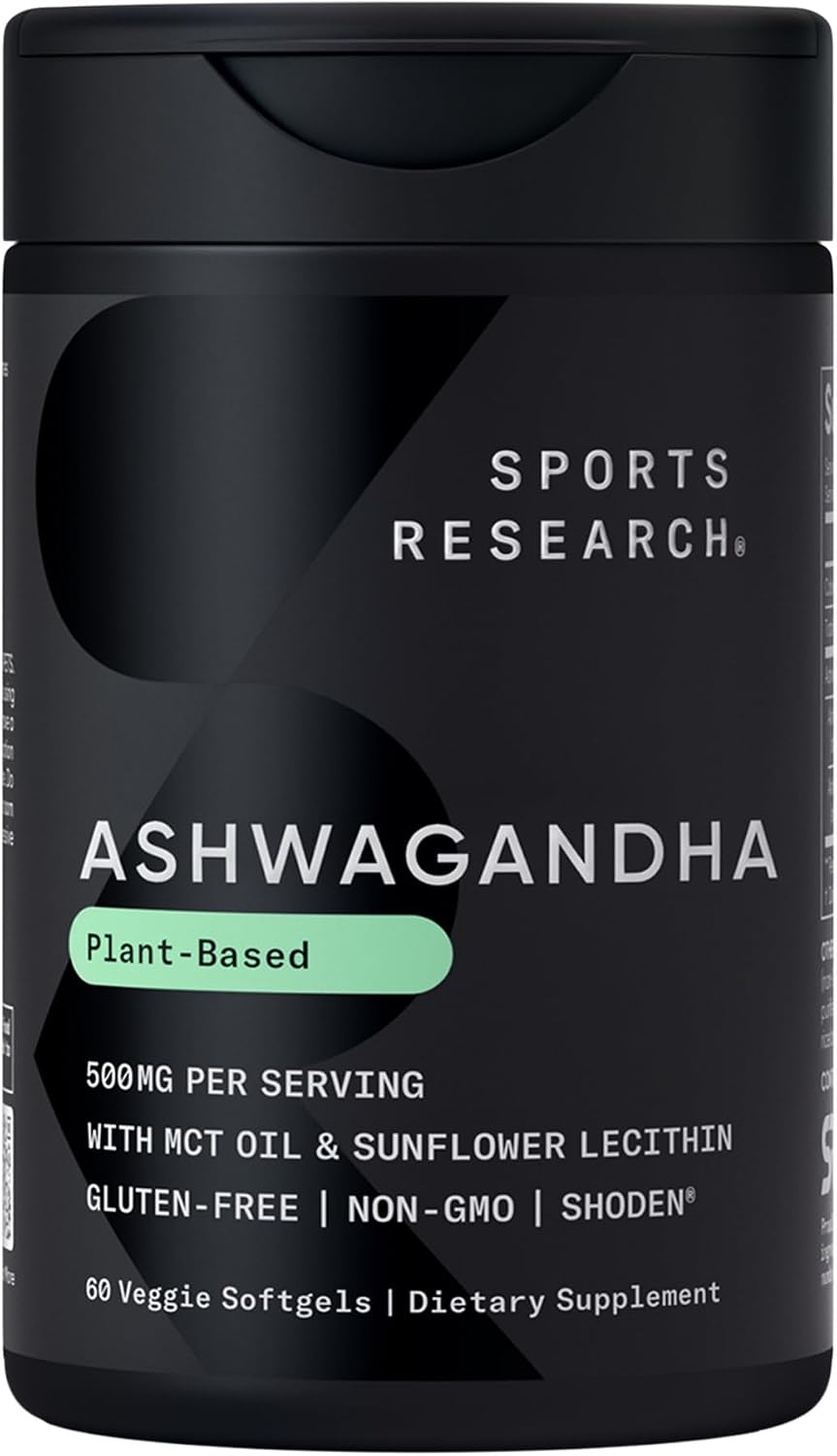Sports Research® Ashwagandha w/Coconut MCT Oil, 60 Softgels | Natural Ayurvedic Adaptogen w/ Shoden® Ashwa for Relaxation, Calm & Sleep Support, 30 Servings