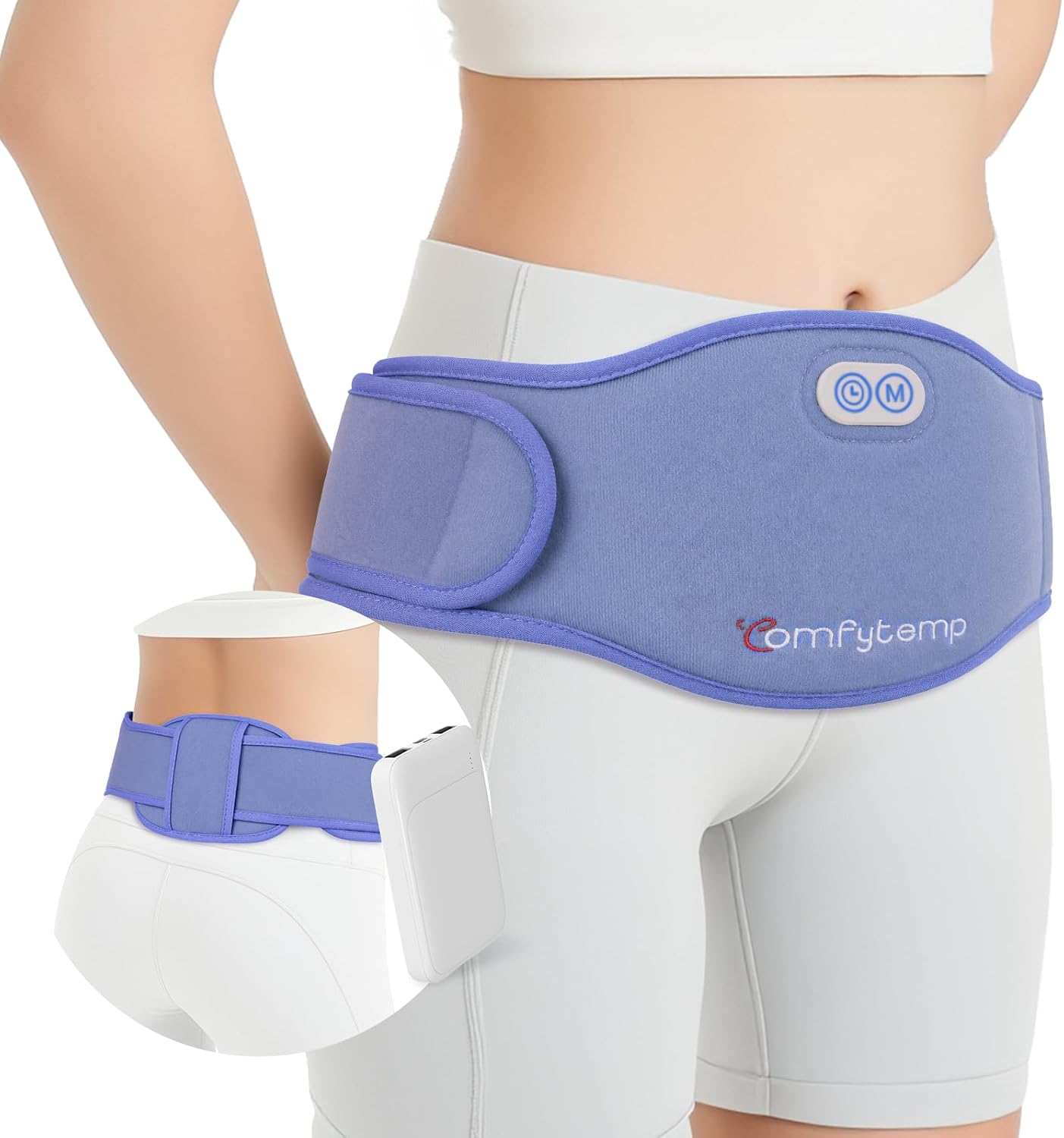 Comfytemp Portable Belly and Back Heating Pad for Period Menstrual Cordless | Dual Zone, Wearable Belt for Abdomen Waist, Wireless Rechargeable, 3 Heat ＆ Timer, Girl, Women, Periwinkle