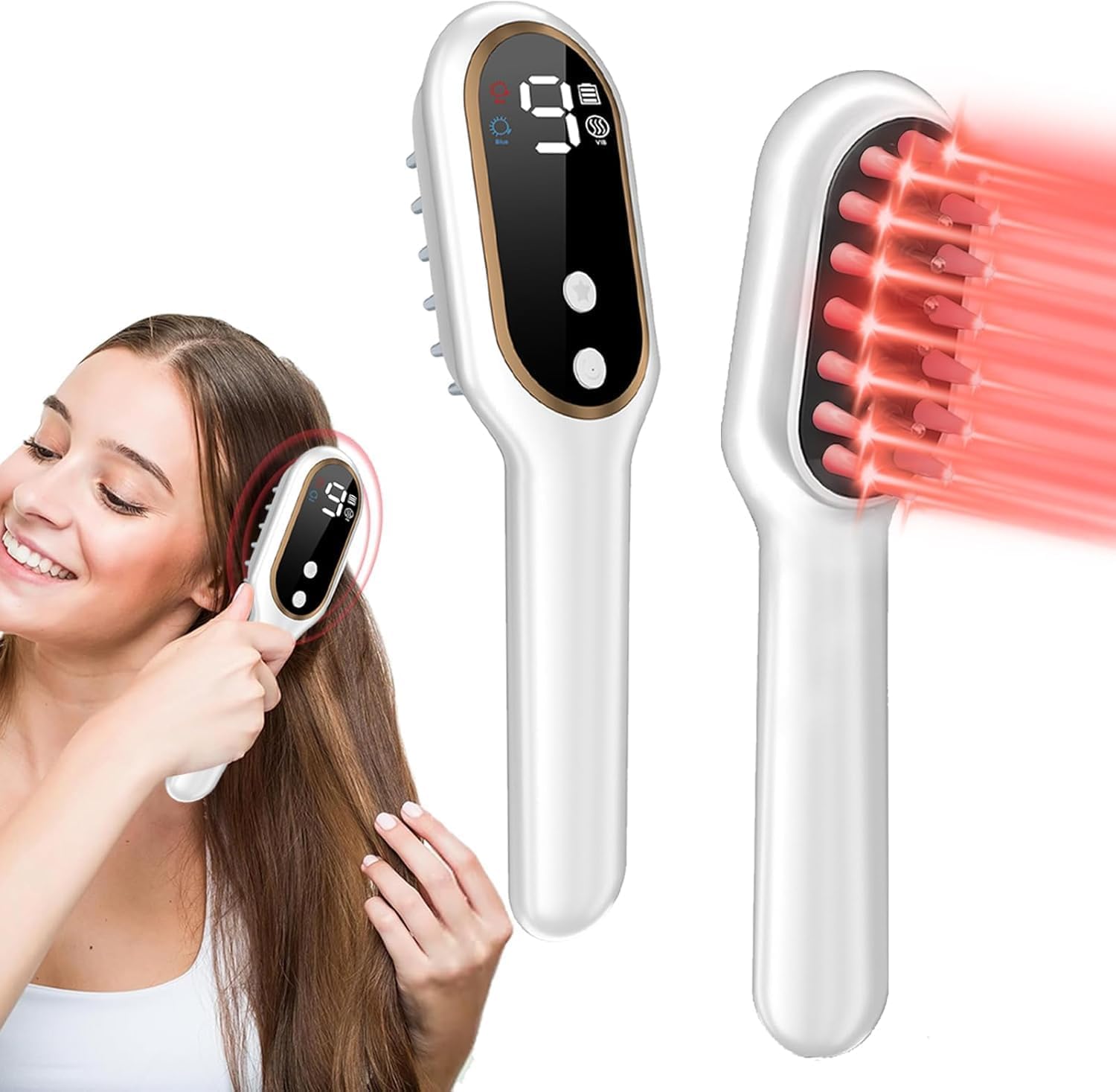 Laser Hair Growth Comb, 650nm Red Light Therapy, White | Hair Regrowth Device for Men & Women – Cordless Head Spa Scalp Massager with Rechargeable Design for Fuller-Looking Hair