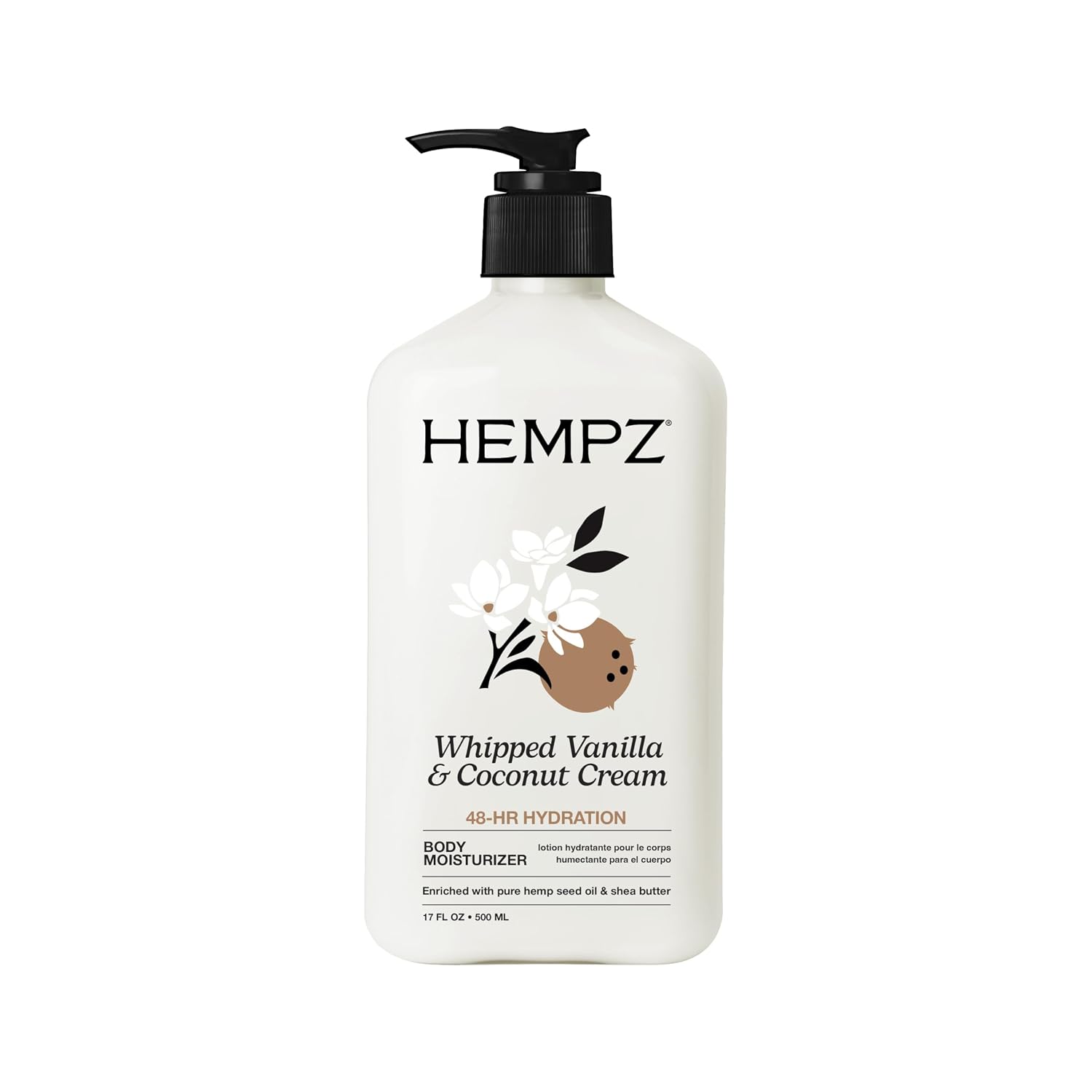 Hempz Whipped Vanilla & Coconut Cream Moisturizing Body Lotion – 17 Fl Oz | Pure Hemp Seed Oil for Dryness, Shea Butter & Coconut Oil, 48-Hour Hydration, Vegan & Cruelty-Free, Paraben-Free