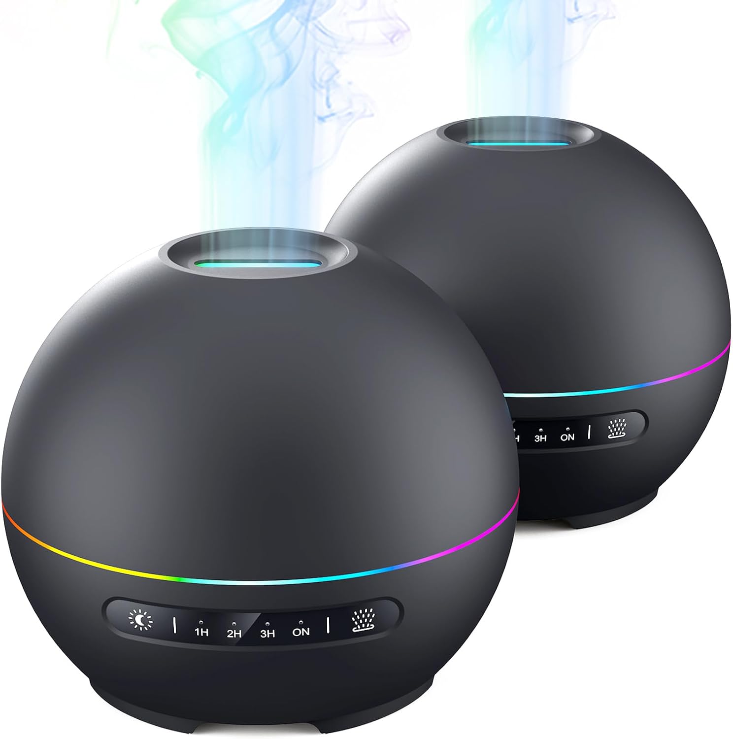 THIMONES 2 Pack Essential Oil Diffuser for Home – 200ml Ultrasonic Aromatherapy Diffuser with 4 Timers & 7 Colors Night Lights, 20dB Quiet Working for 10 Hours (Black+Black)