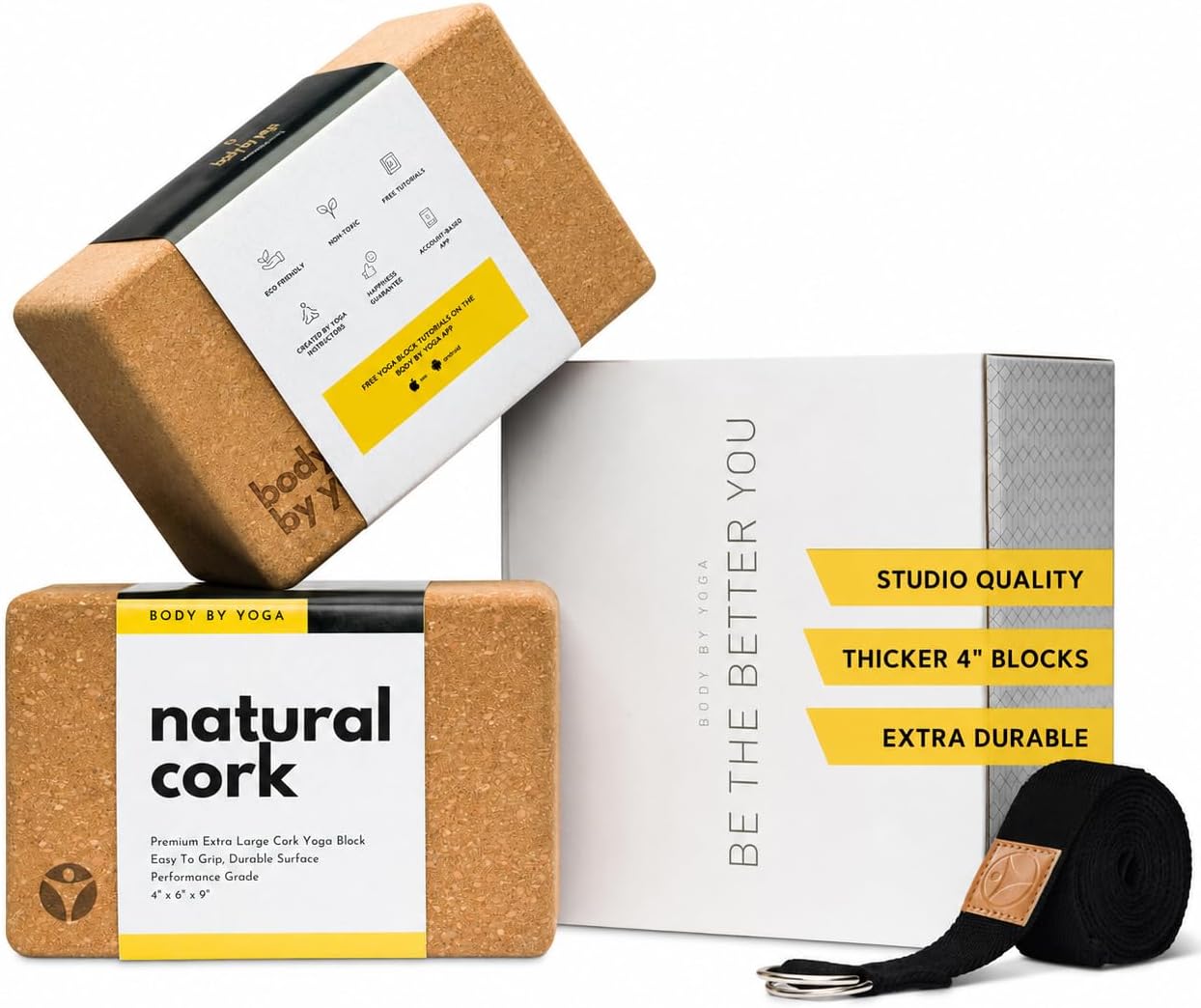 Cork Yoga Blocks 2 Pack – Premium Cork Grain, Highly Stable, Chip Resistant
