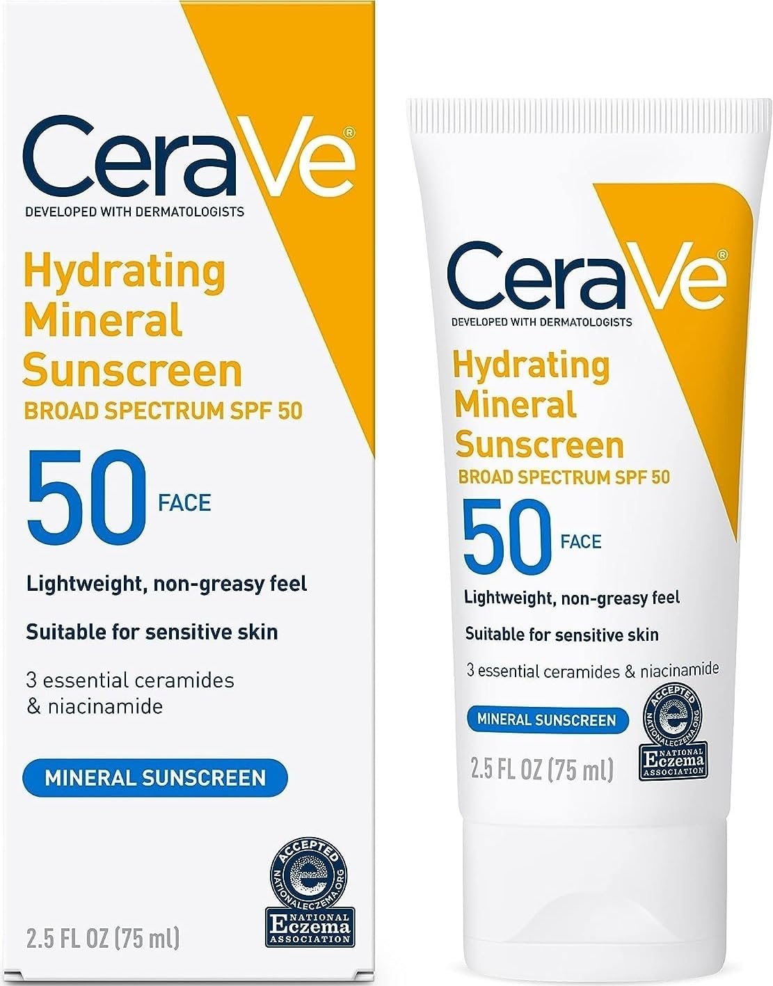 CeraVe Hydrating Mineral Sunscreen SPF 50 Face Sunscreen, Travel Size 2.5oz