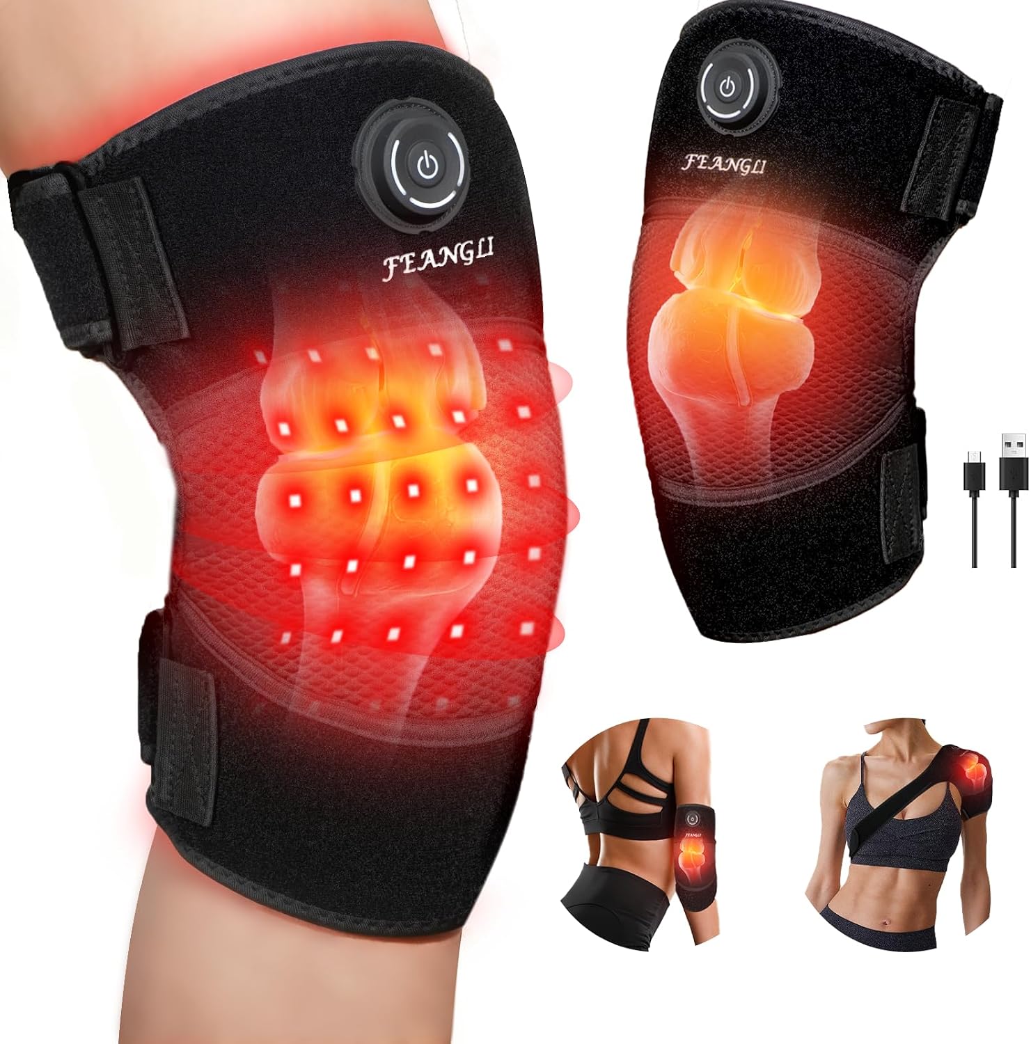 feangli Red Light Therapy Knee Brace for Pain Relief, Cordless Knee Wrap | 660nm & 850nm Infrared Light Therapy Heated Device for Knee/Shoulder/Joint/Elbow, Easy to Use, Gifts for Women Men Seniors