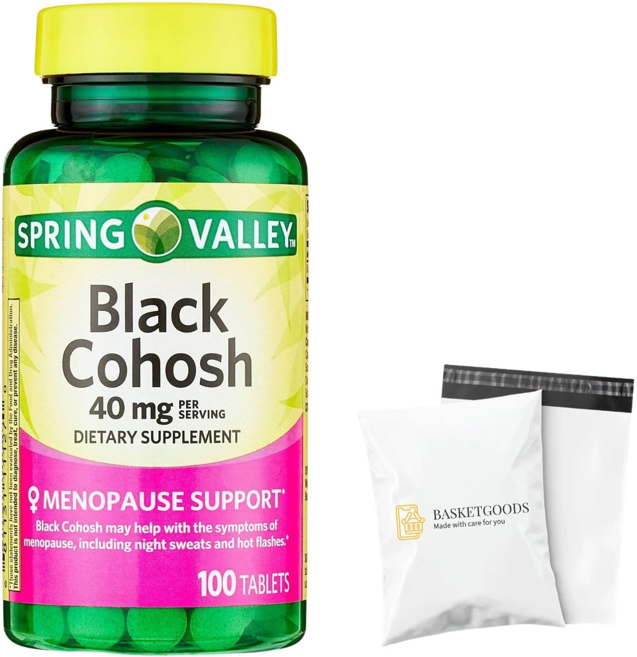 Spring Valley Black Cohosh – Menopause Support 40 mg, 100 Count – Set by Basket Goods