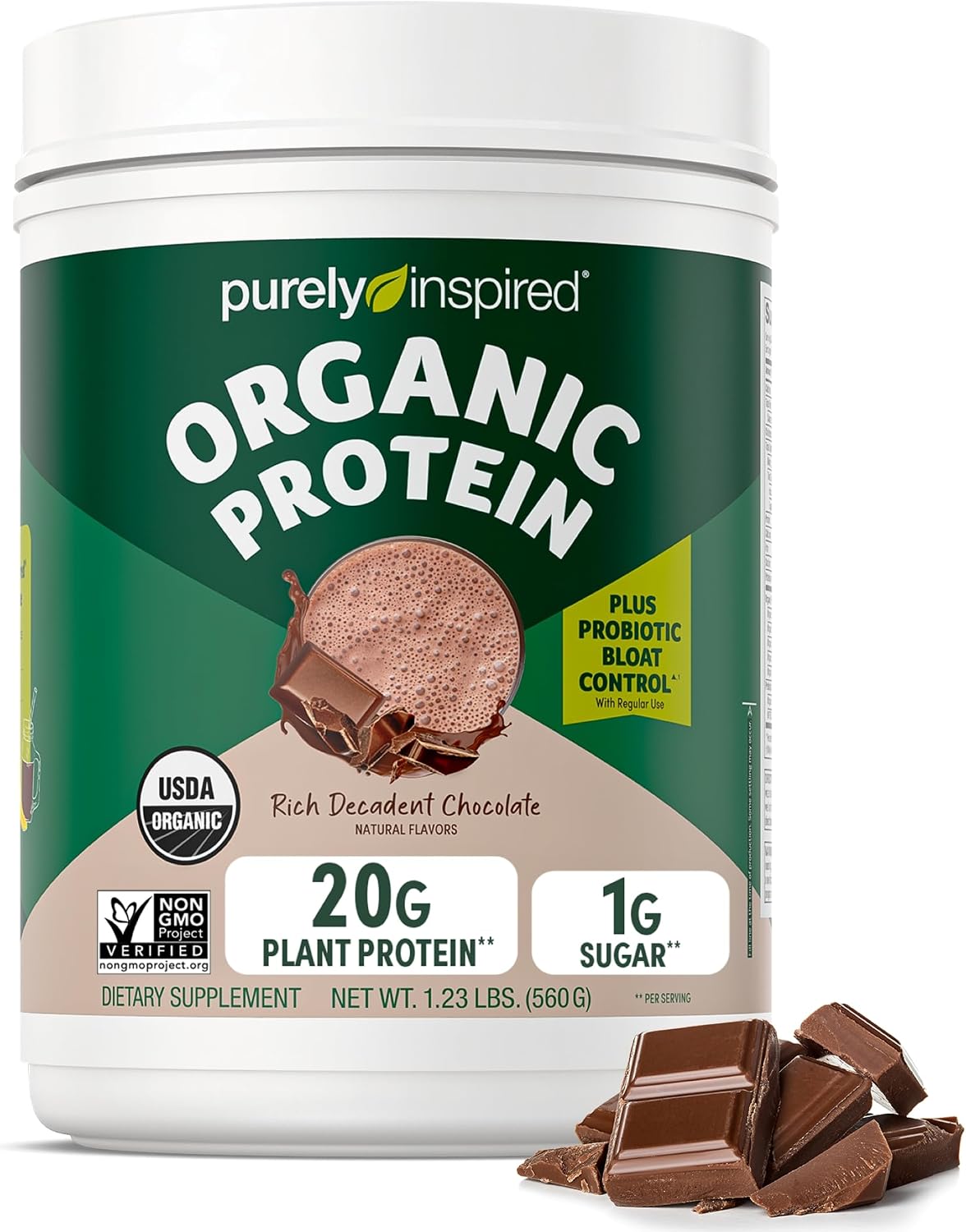 Purely Inspired Plant-Based Protein Powder for Men & Women, Rich Decadent Chocolate (16 Servings) – Vegan & Organic – 20g of Pea Protein Powder for Smoothies & Shakes – Dairy-Free, & Gluten-Free | 20g of Pea Protein Powder for Smoothies & Shakes – Vegan & Organic – Dairy-Free & Gluten-Free – For Men & Women (16 Servings)