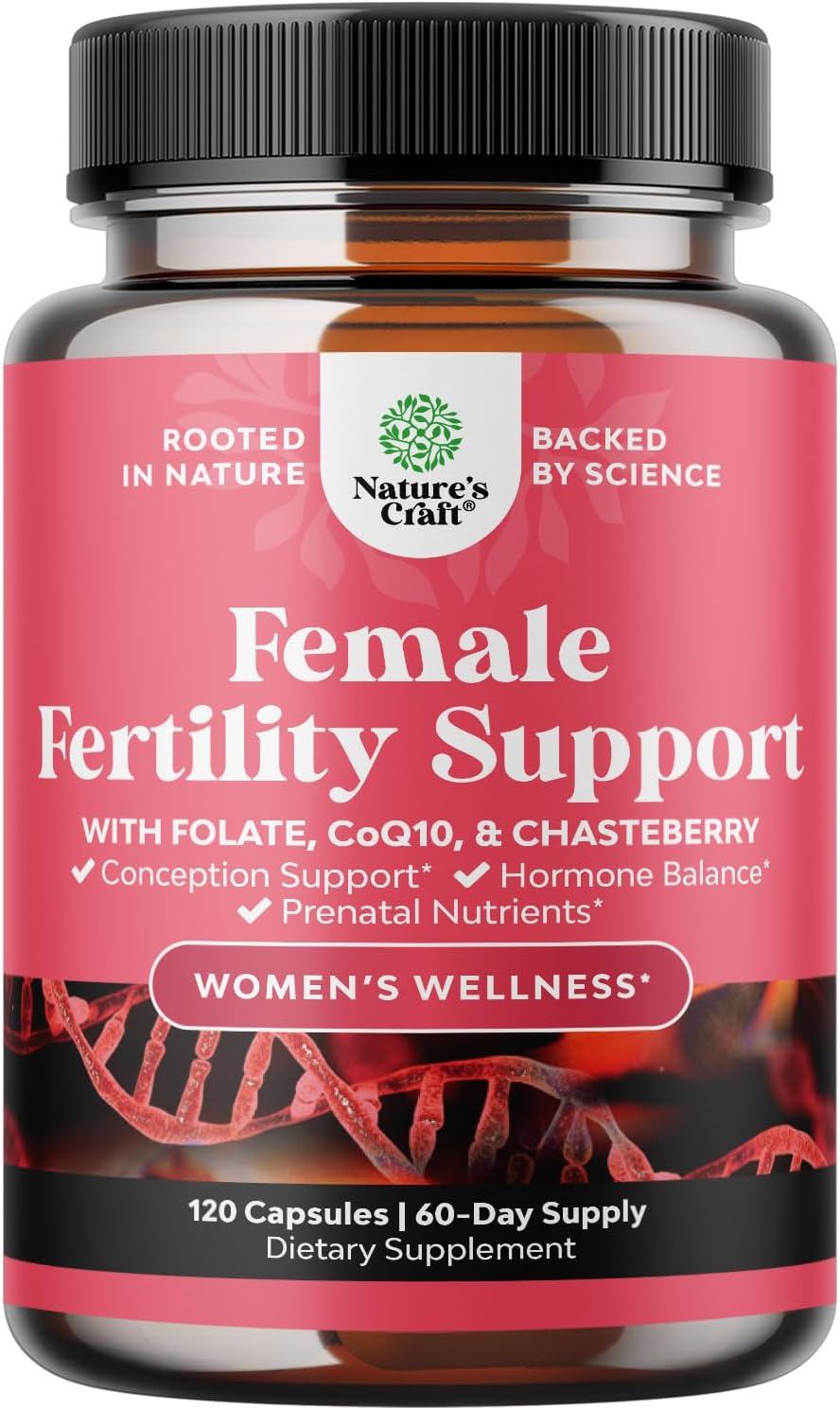 Female Fertility Supplement with Prenatal Multivitamins – Fertility Support with Prenatal Choline Inositol Folate Chasteberry and CoQ10 Fertility Blend for Women to Promote Conception – 120 Count