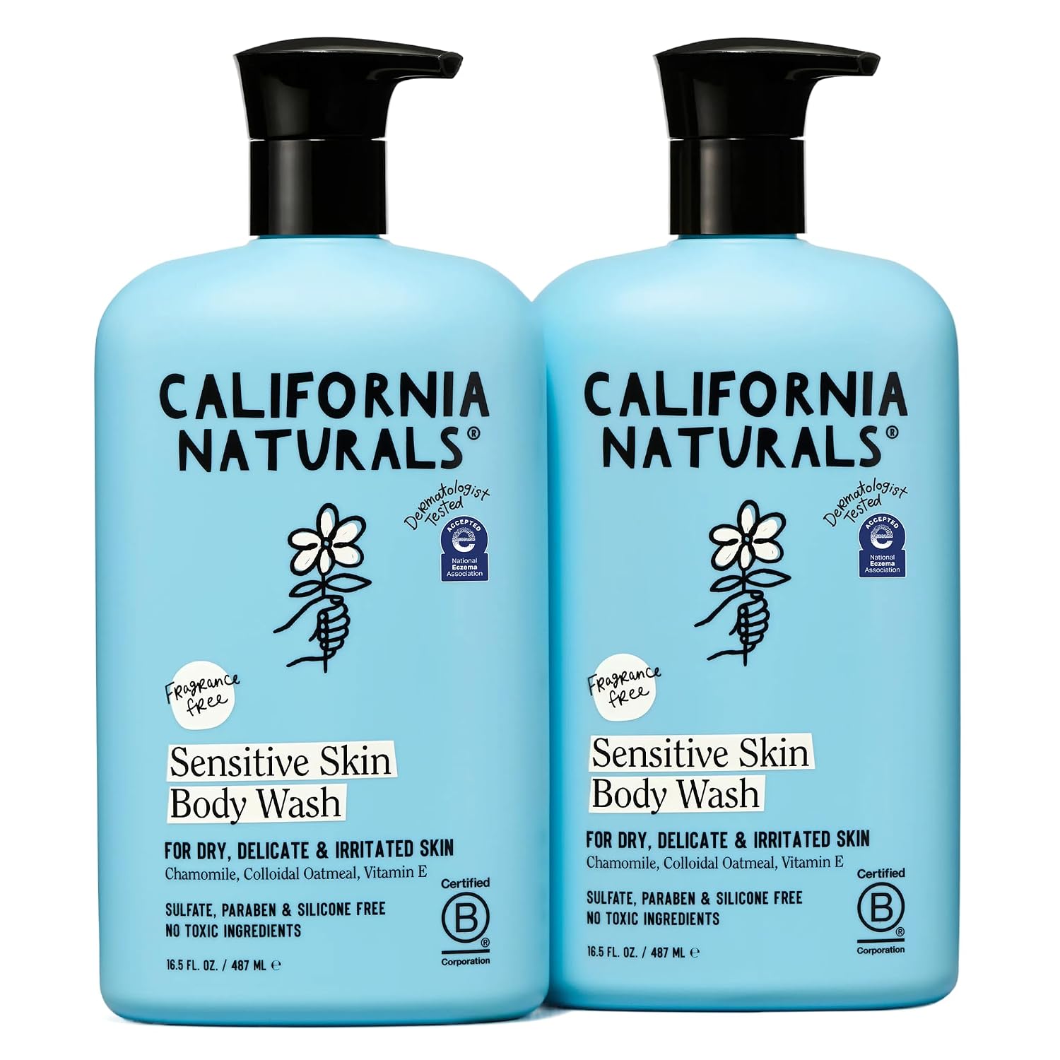 California Naturals Sensitive Skin Body Wash, Gentle Body Wash with Aloe, Chamomile & Oat, Soothing Daily Skin Care, Vegan, Cruelty, Paraben & Sulfate Free, 16.5 oz 2 Pack