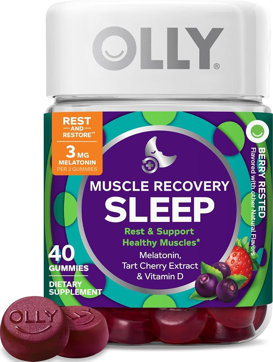 OLLY Muscle Recovery Sleep Gummy Supplement, Tart Cherry – 40 Count