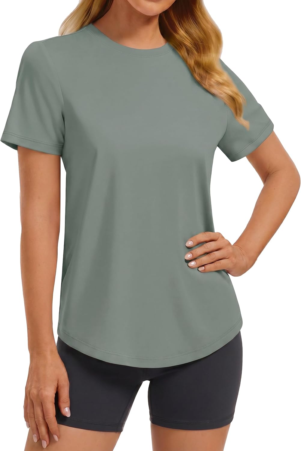 PINSPARK Soft Workout Tops for Women Short Sleeve Crewneck Basic Tee Shirts