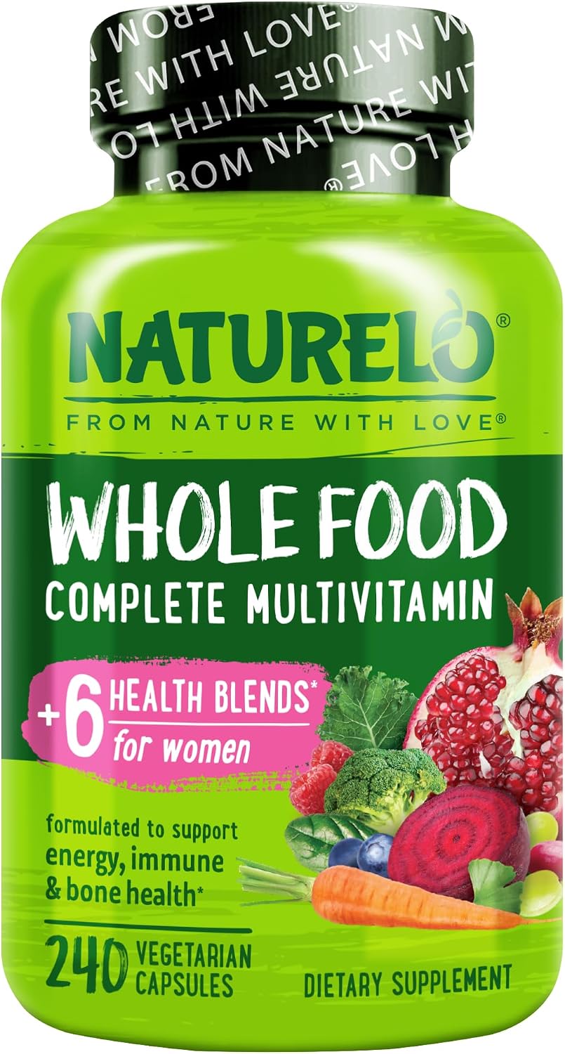 NATURELO Whole Food Multivitamin Health Blends, 240 Caps | Women’s Multivitamins with Vitamins, Minerals, Organic Extracts for Energy and Heart Health, Vegan Capsules